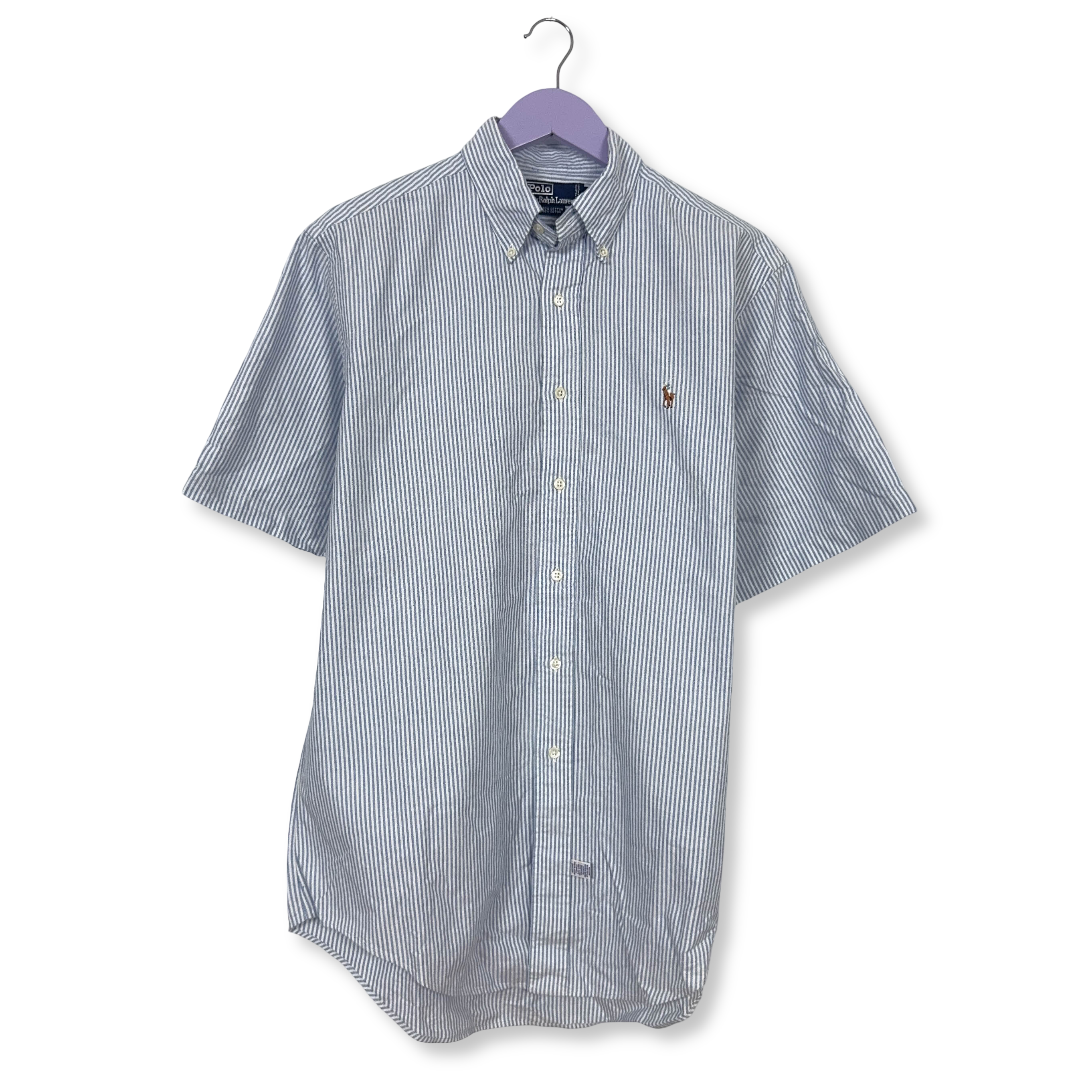 Camicia Ralph Lauren a righe azzurra e bianca in cotone - Taglia 16 uomo