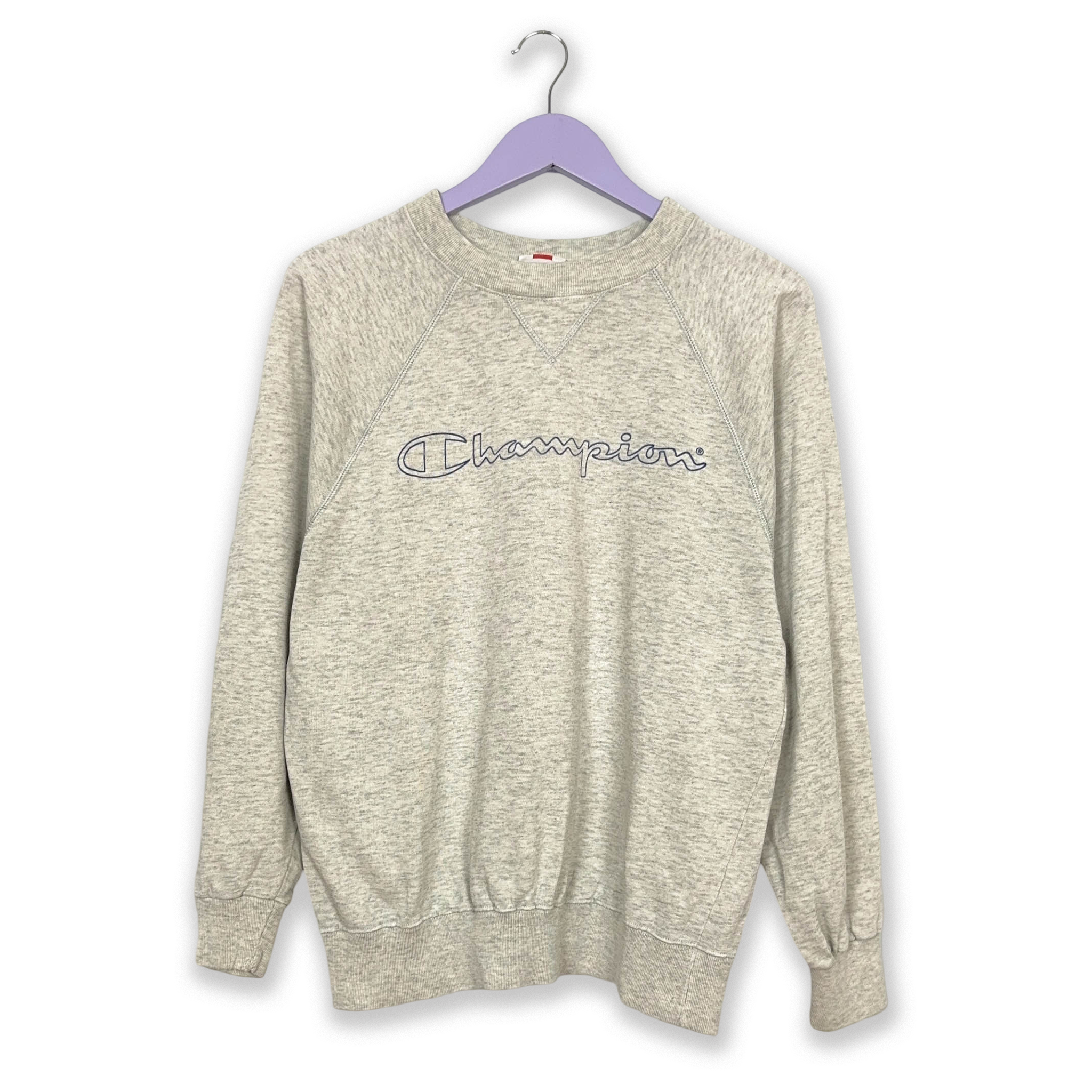 Felpa Champion Vintage grigia a girocollo con logo stampato anni 90 - Taglia S/M uomo