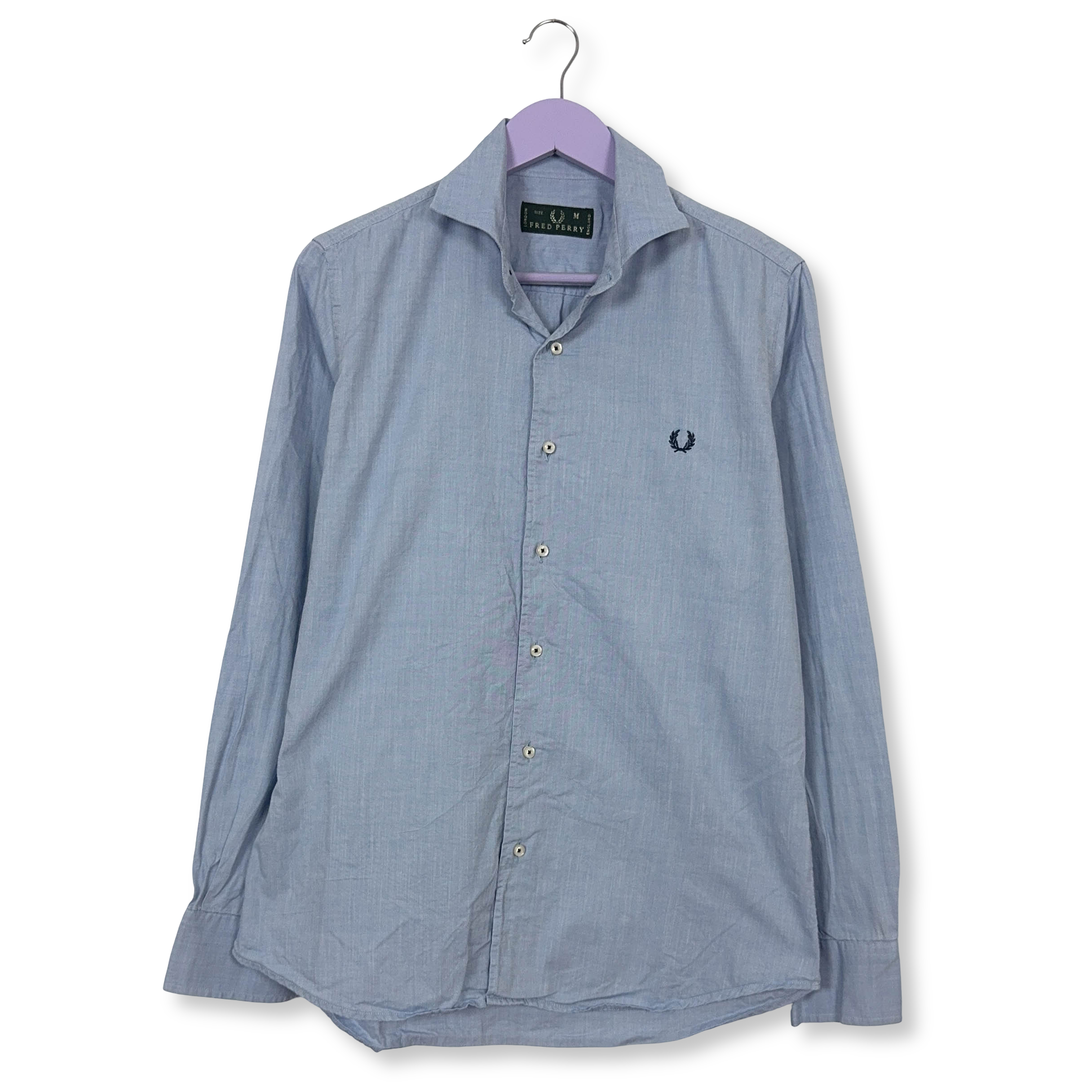 Camicia Fred Perry celeste a tinta unita in cotone - Taglia M uomo