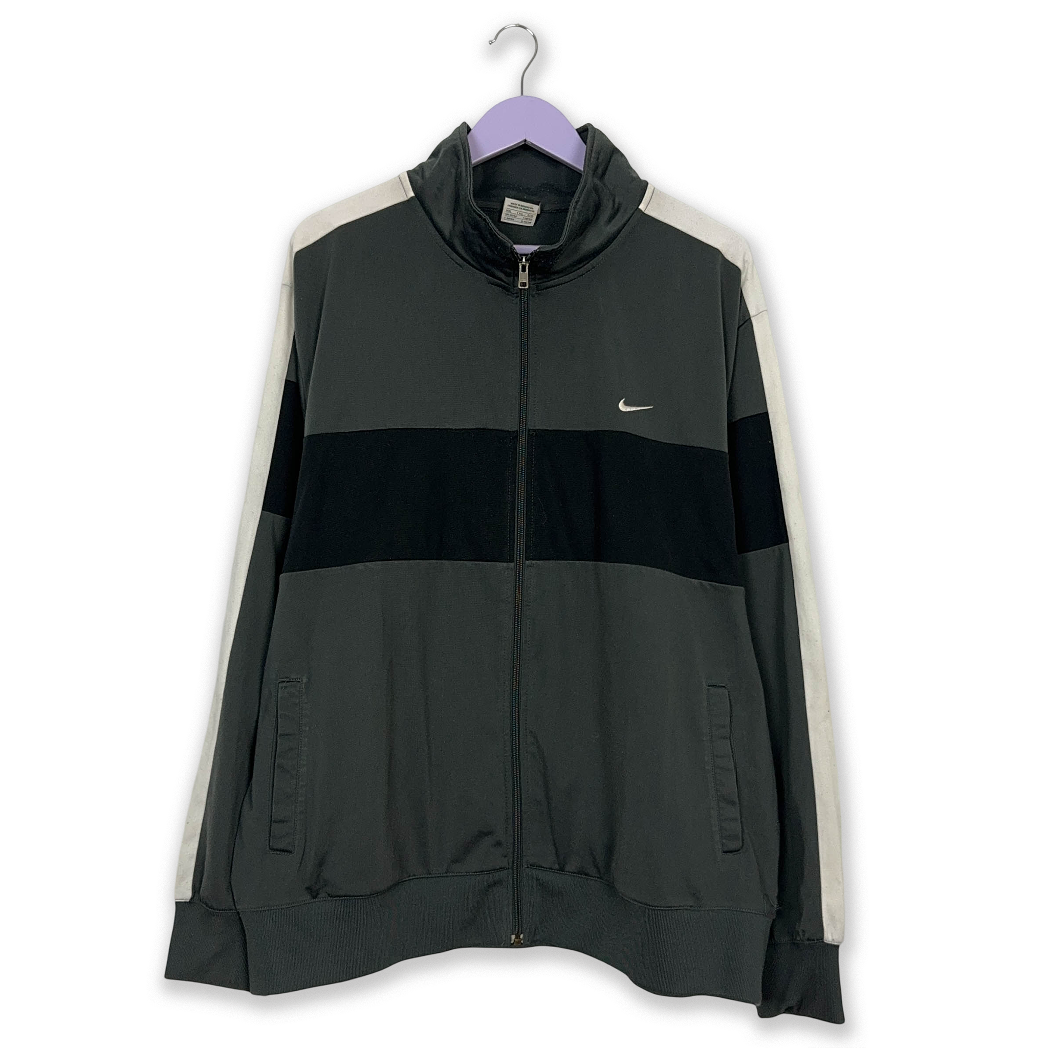 Felpa Nike Vintage nera e grigia con zip anni 2000 - Taglia XL/XXL uomo