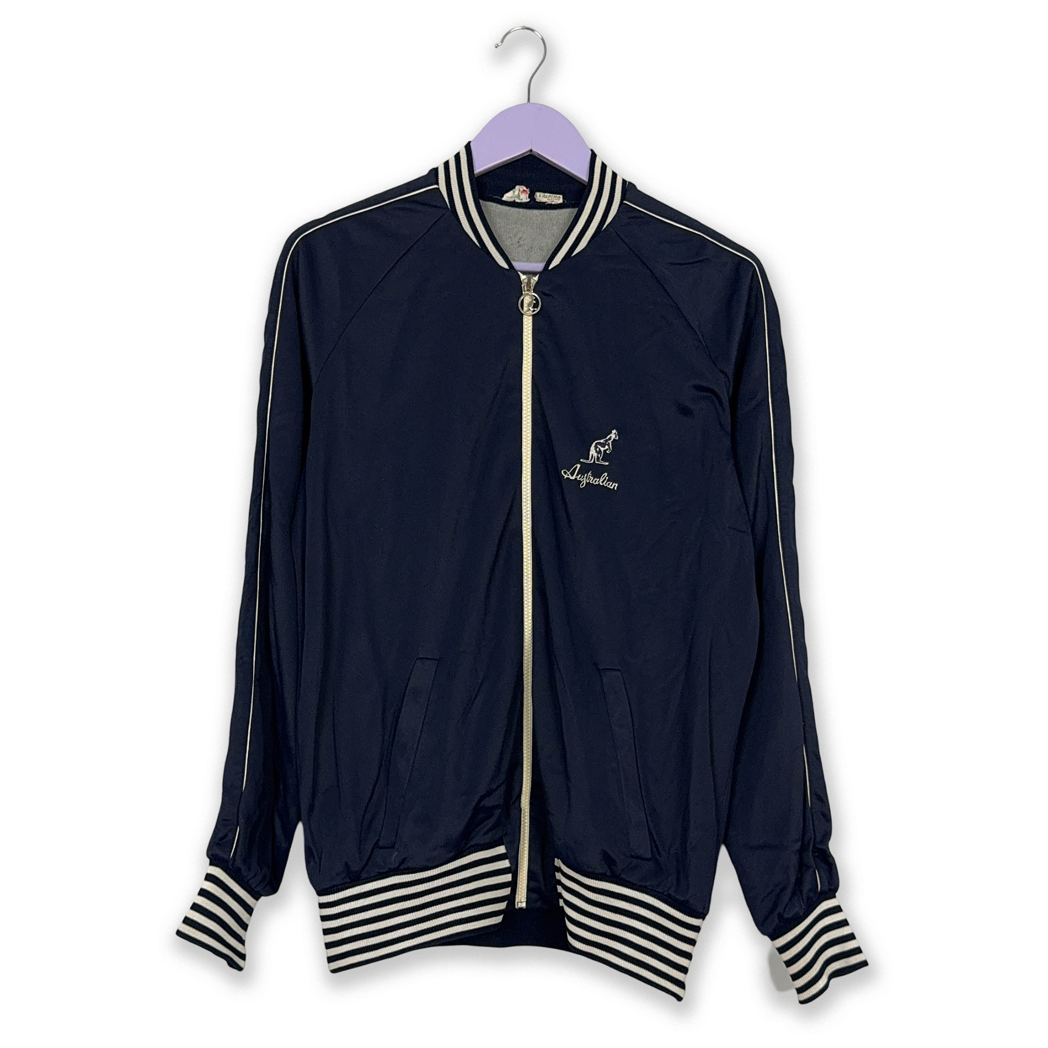 Felpa Australian Alpina Vintage blu scuro con zip - Taglia M/L uomo