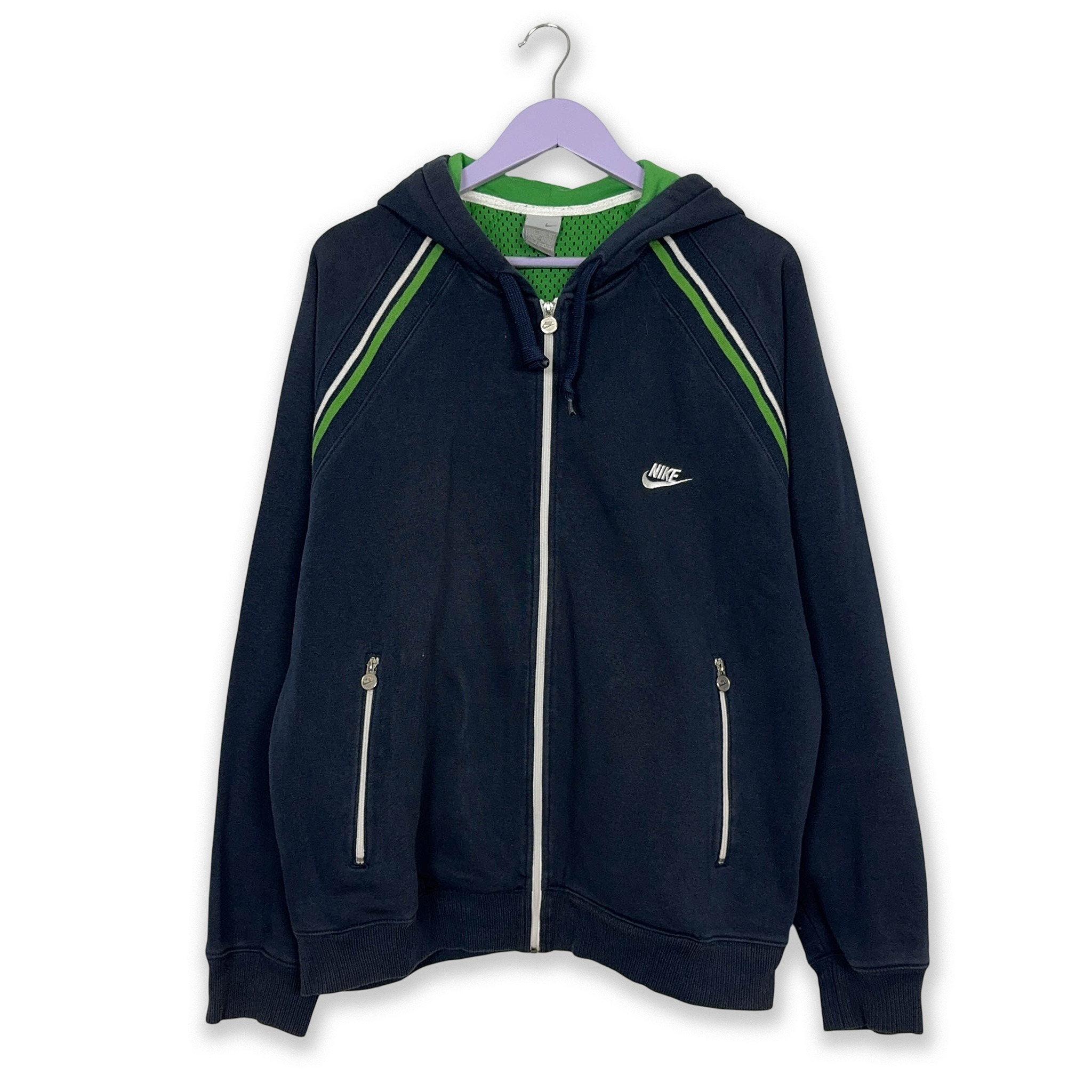 Felpa Nike Vintage blu scuro con zip e cappuccio anni 2000 - Taglia L 183 uomo