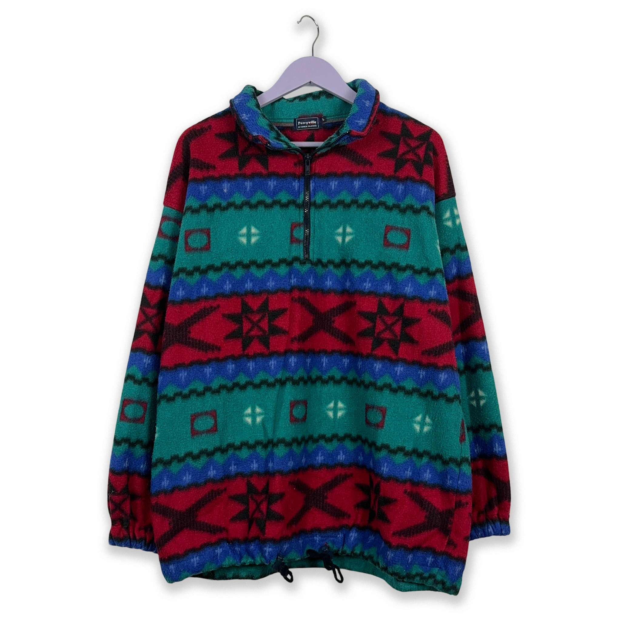 Vintage Blue and Red Patterned Fleece - Size L/XL Men