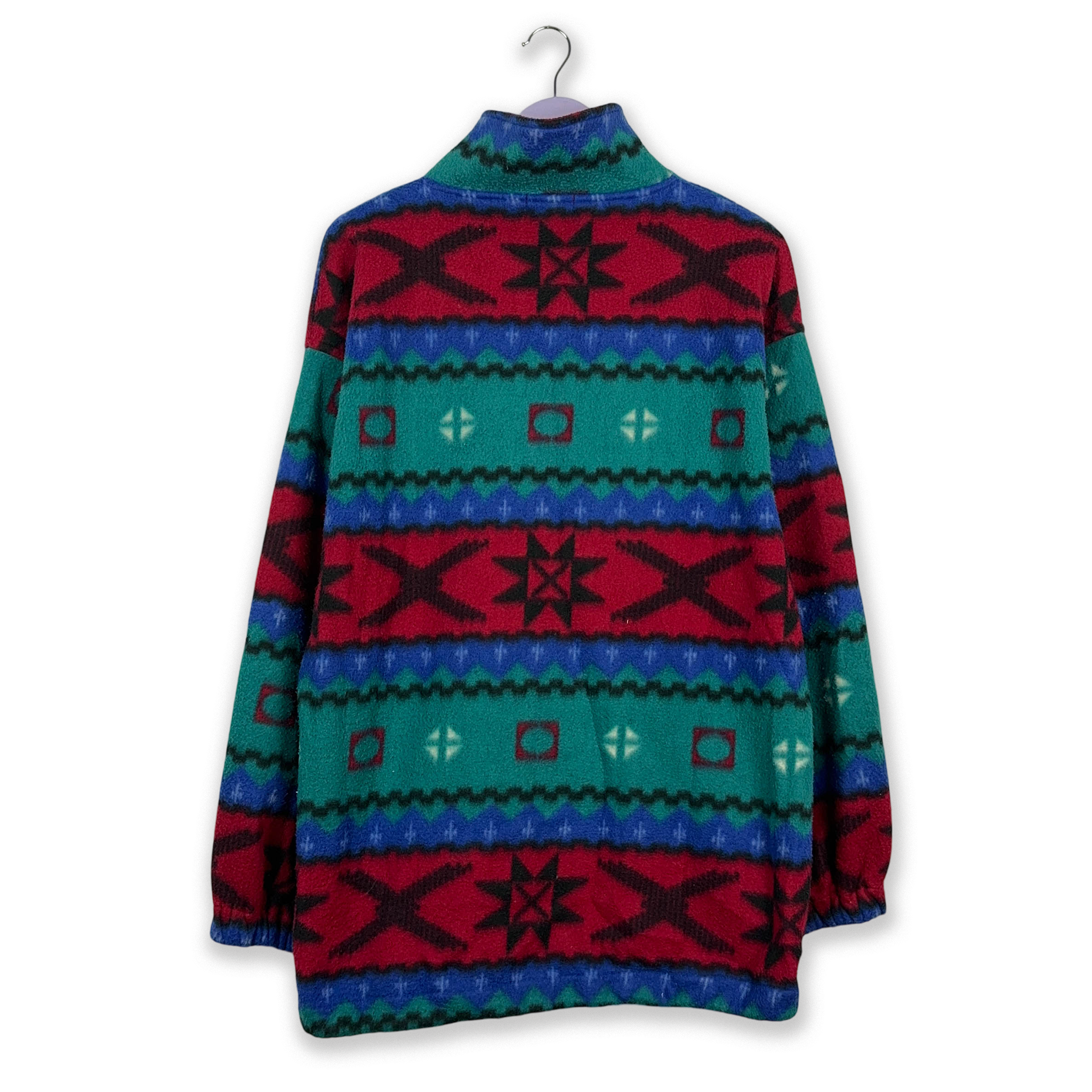 Vintage Blue and Red Patterned Fleece - Size L/XL Men