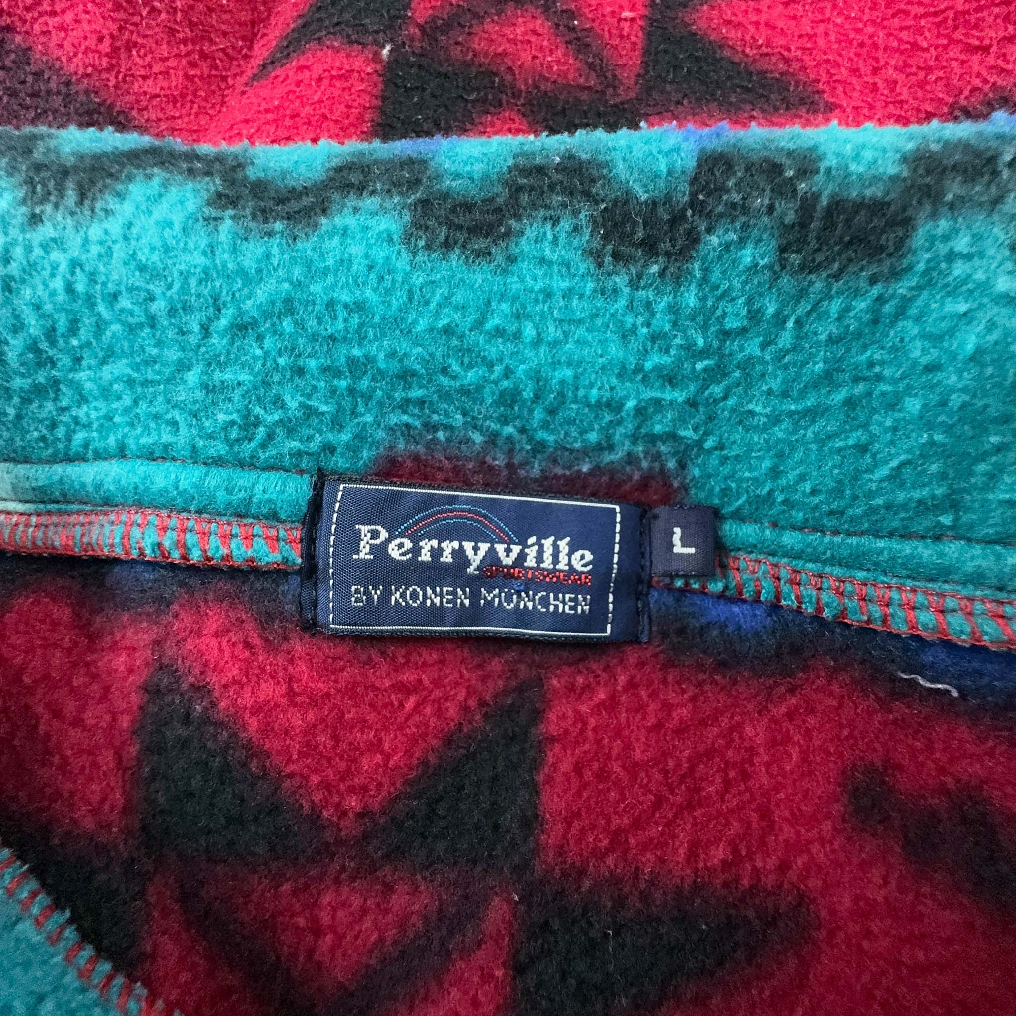 Vintage Blue and Red Patterned Fleece - Size L/XL Men