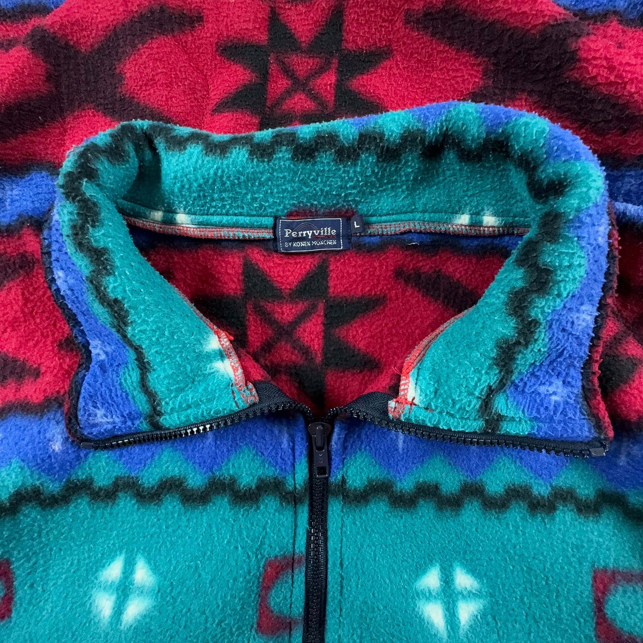 Vintage Blue and Red Patterned Fleece - Size L/XL Men