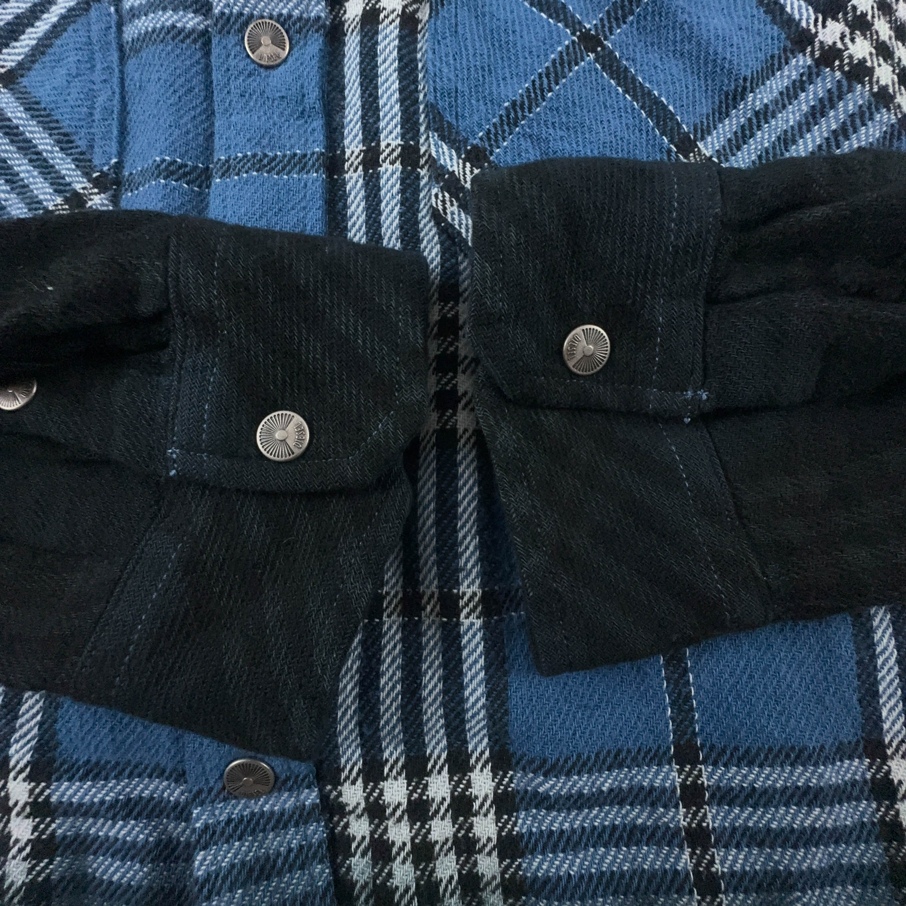 Camicia Diesel a quadri blu gialla e nera invernale con ricami - Taglia L uomo