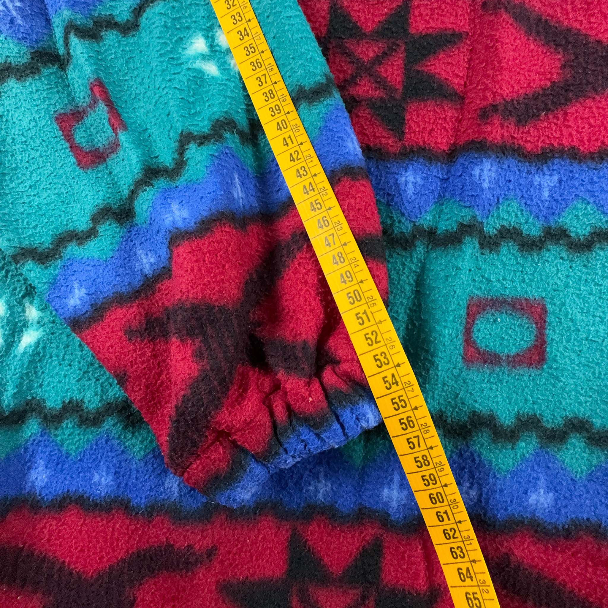 Vintage Blue and Red Patterned Fleece - Size L/XL Men