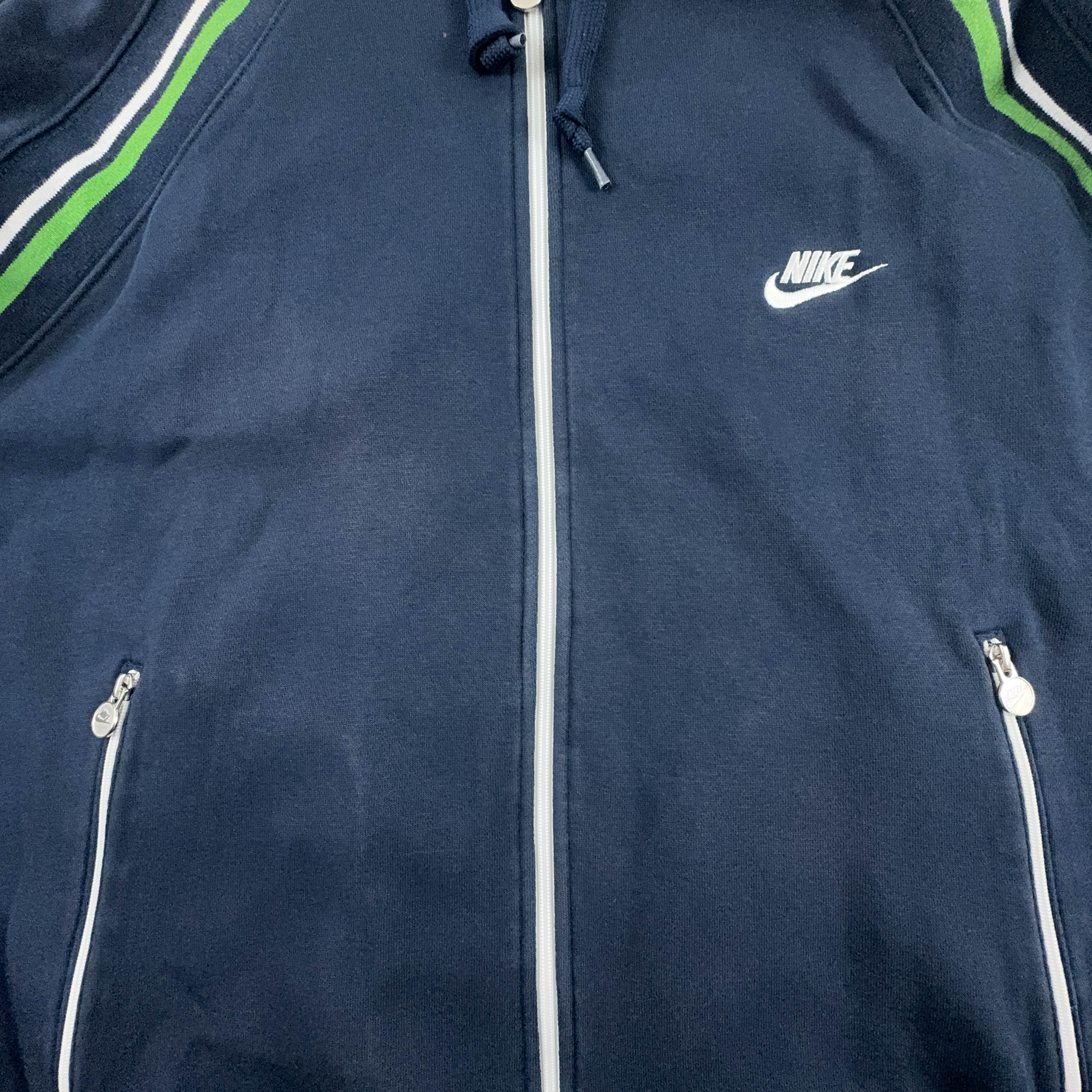 Felpa Nike Vintage blu scuro con zip e cappuccio anni 2000 - Taglia L 183 uomo