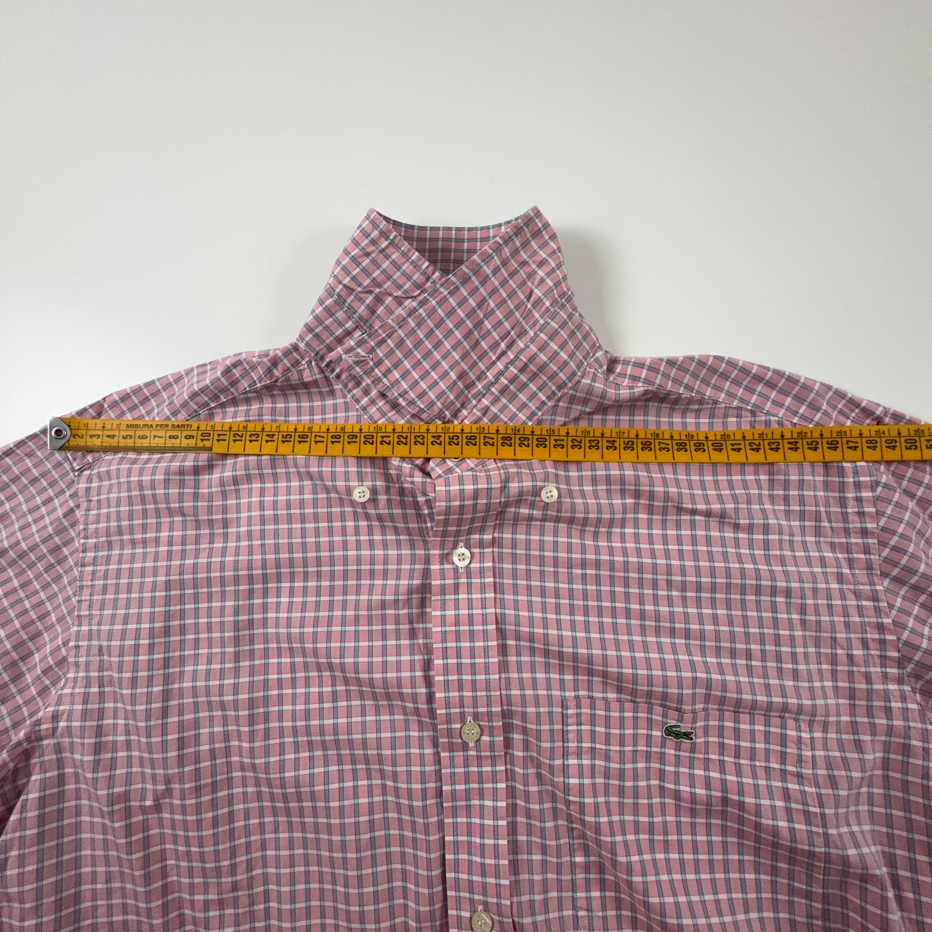 Camicia Lacoste a quadri rosa e bianca - Taglia 42 uomo