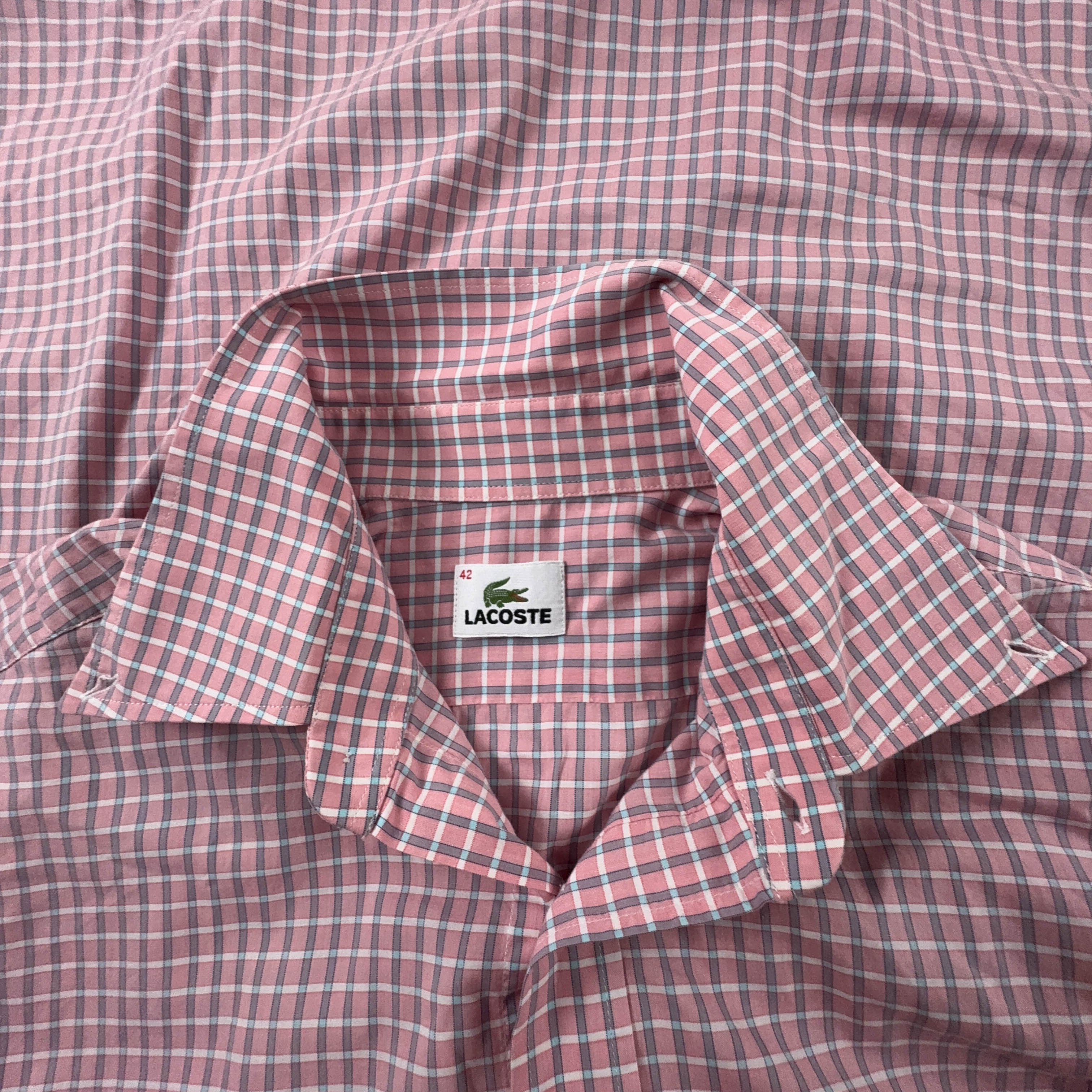 Camicia Lacoste a quadri rosa e bianca - Taglia 42 uomo