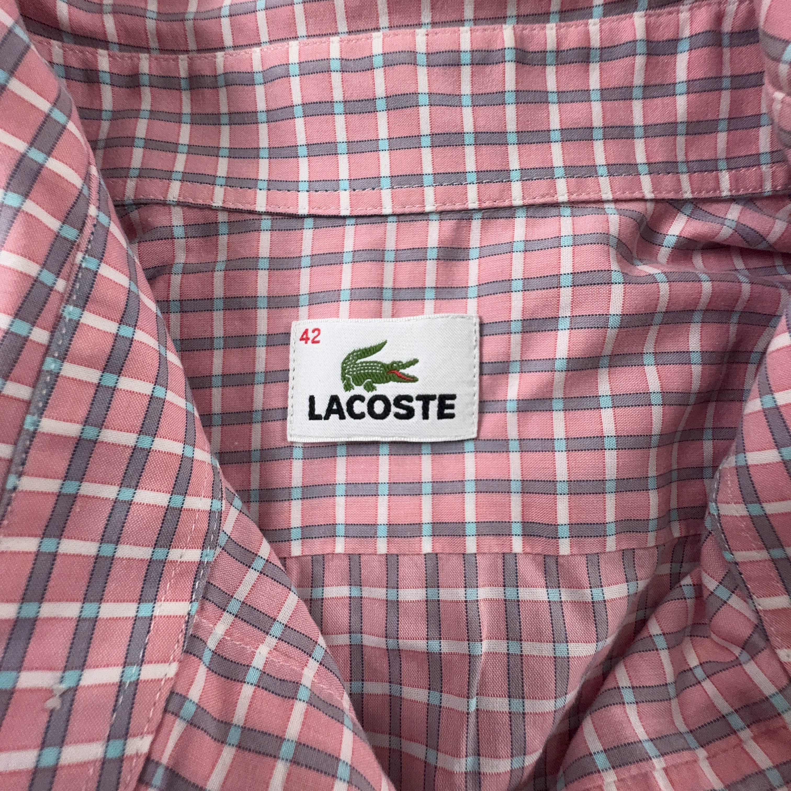 Camicia Lacoste a quadri rosa e bianca - Taglia 42 uomo