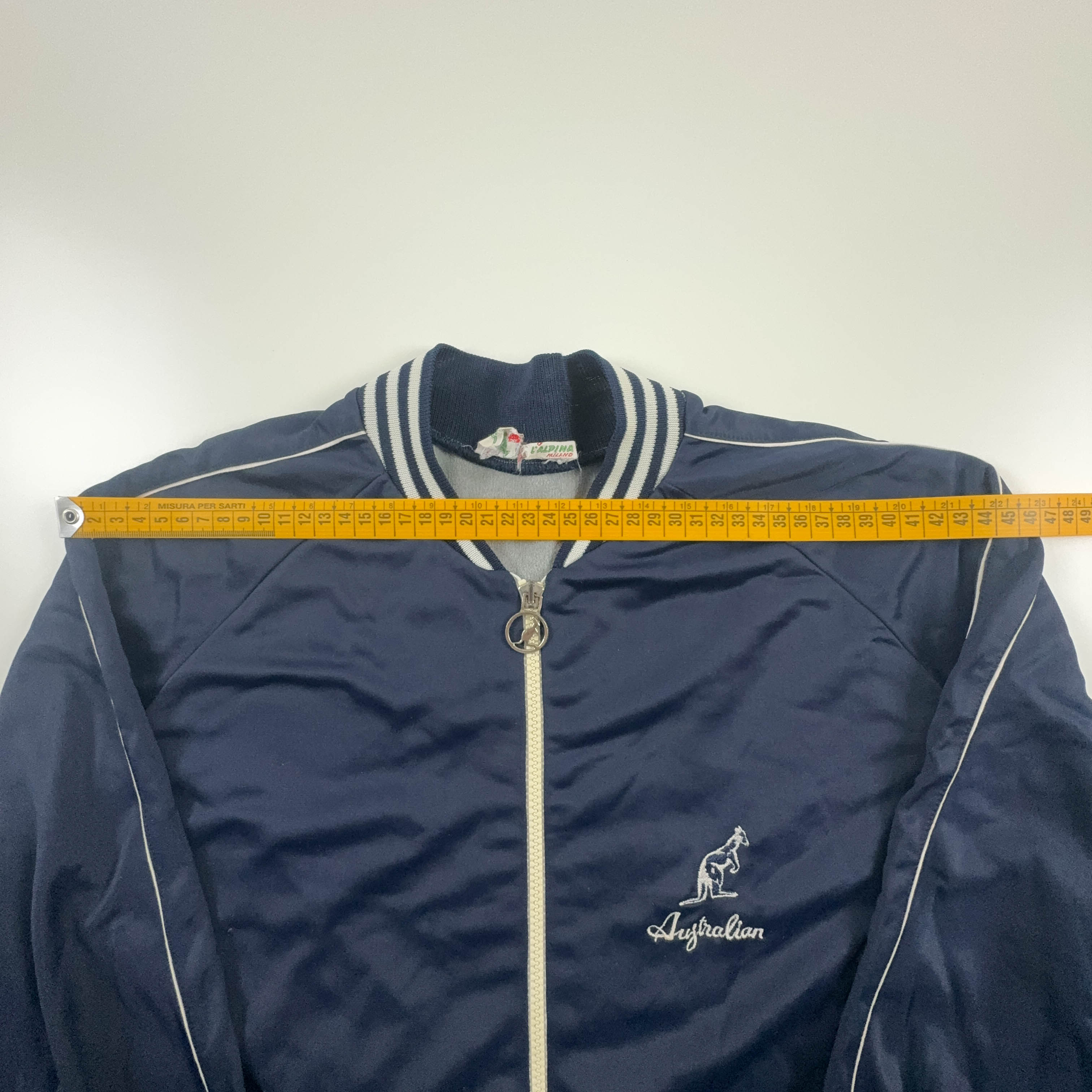 Felpa Australian Alpina Vintage blu scuro con zip - Taglia M/L uomo