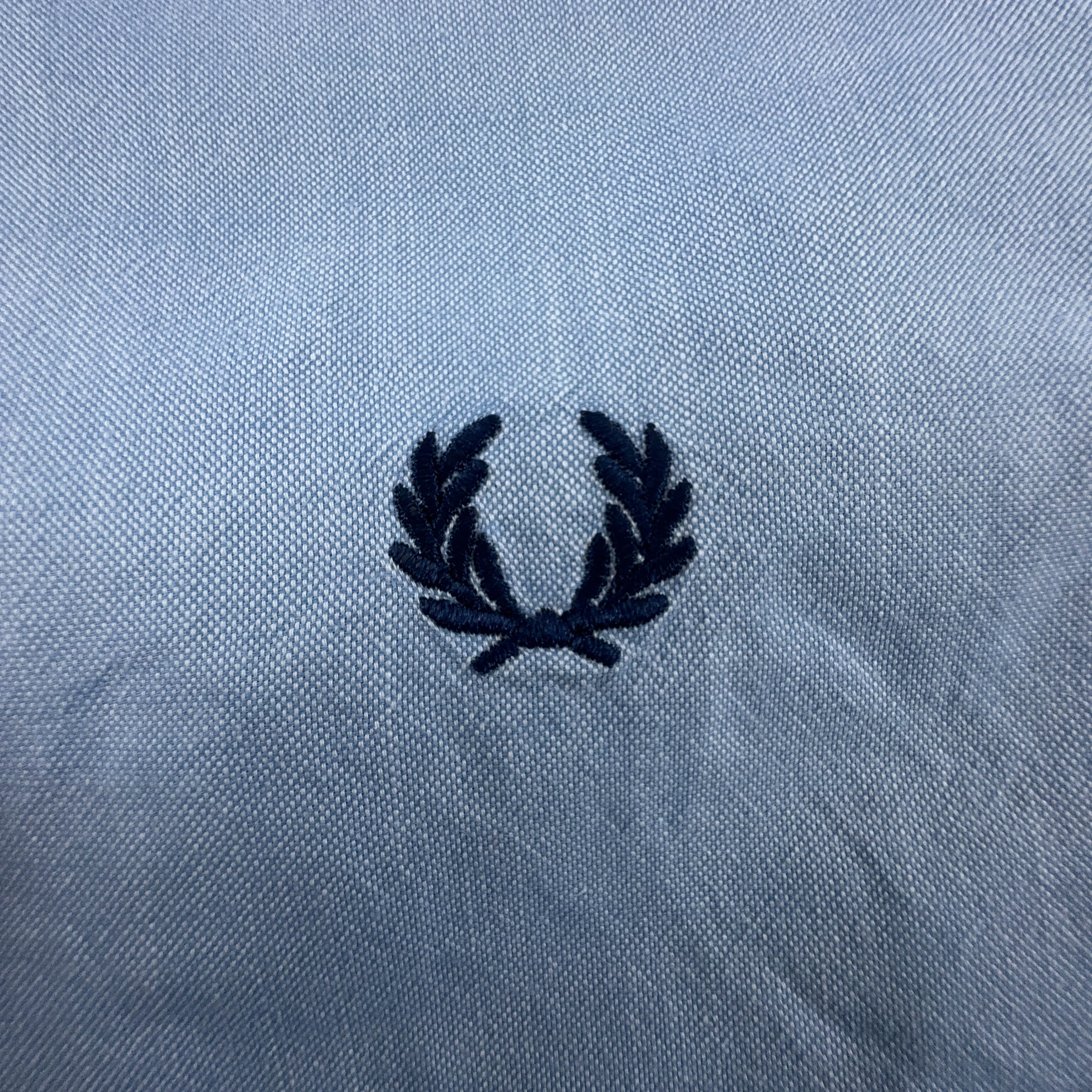 Camicia Fred Perry celeste a tinta unita in cotone - Taglia M uomo