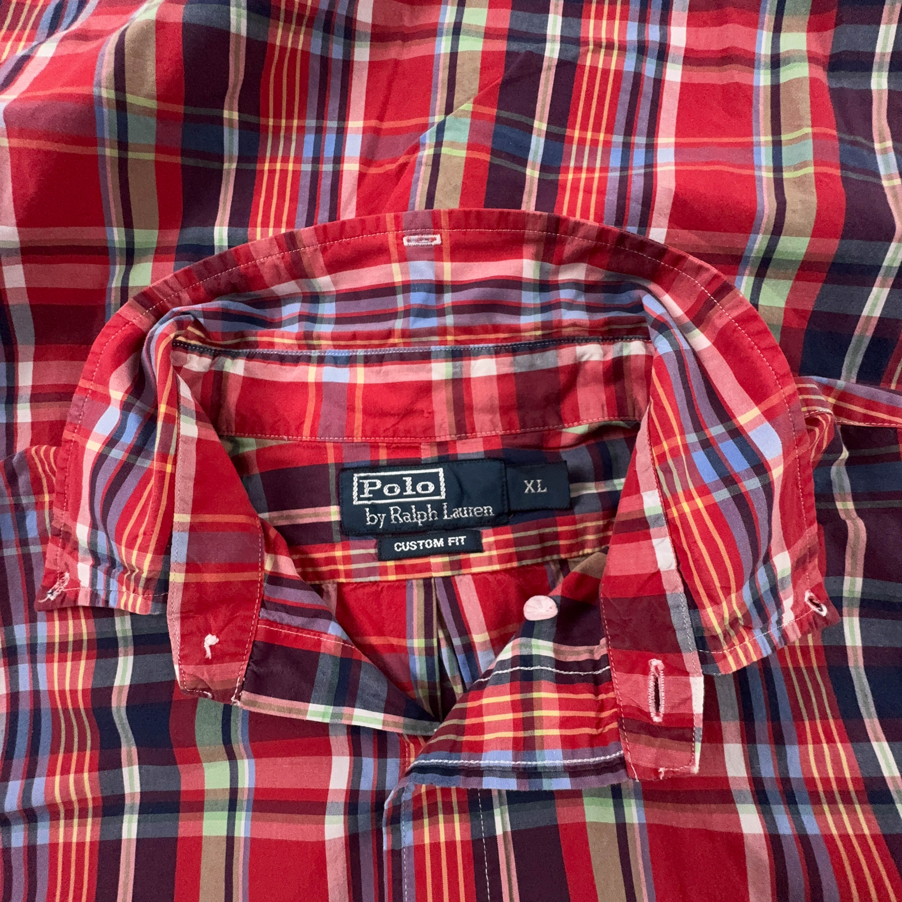 Camicia Ralph Lauren a quadri rossa blu e verde in cotone custom fit - Taglia L/XL uomo