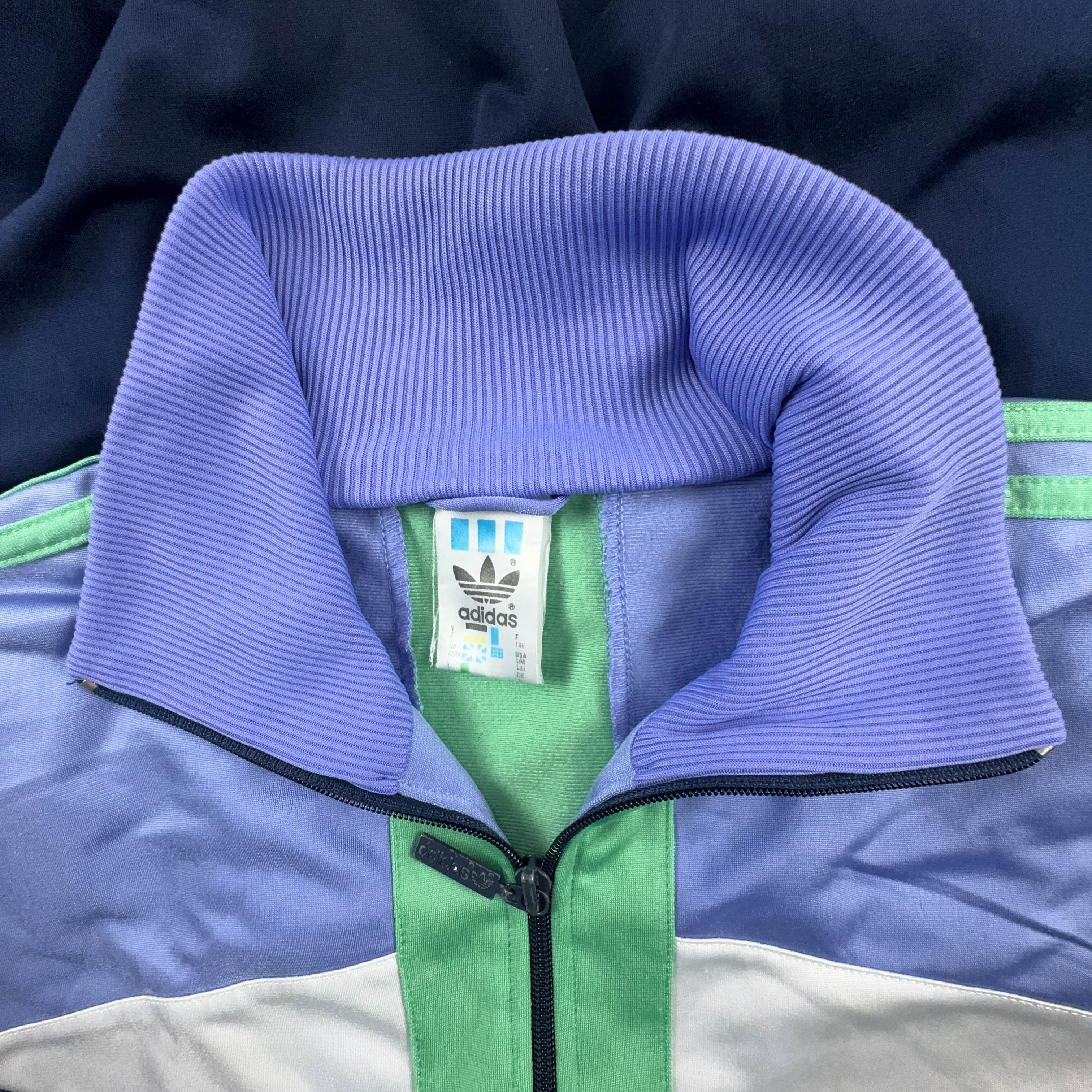 Felpa Adidas Vintage blu e viola con zip anni 80 - Taglia D7 F186 uomo