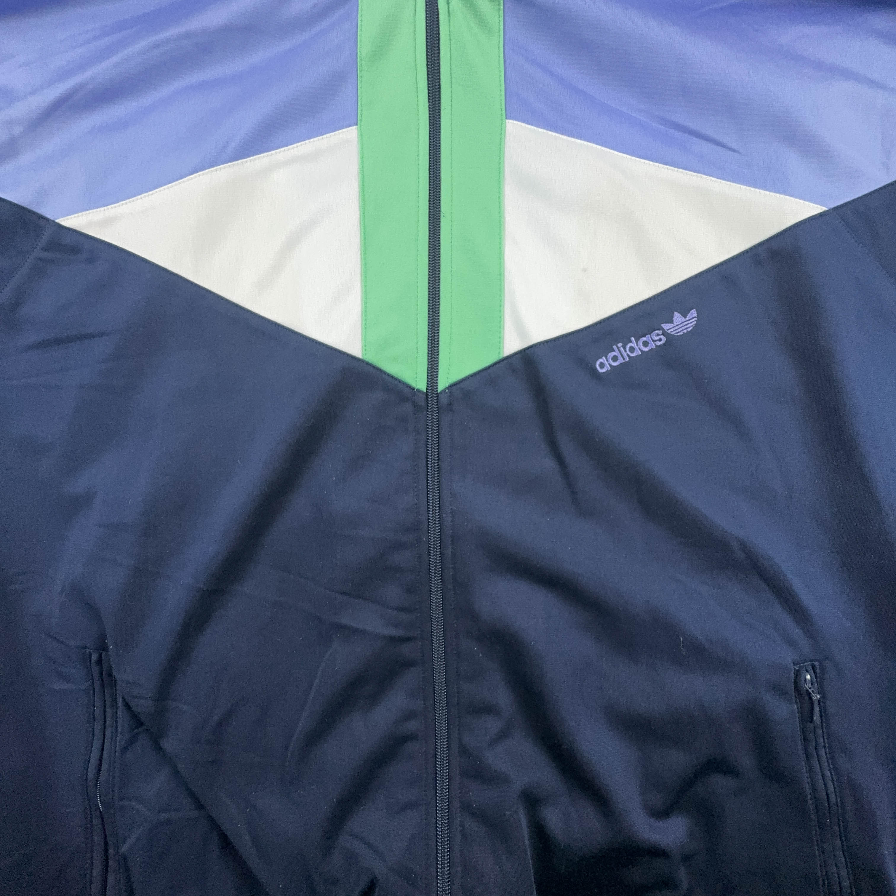 Felpa Adidas Vintage blu e viola con zip anni 80 - Taglia D7 F186 uomo