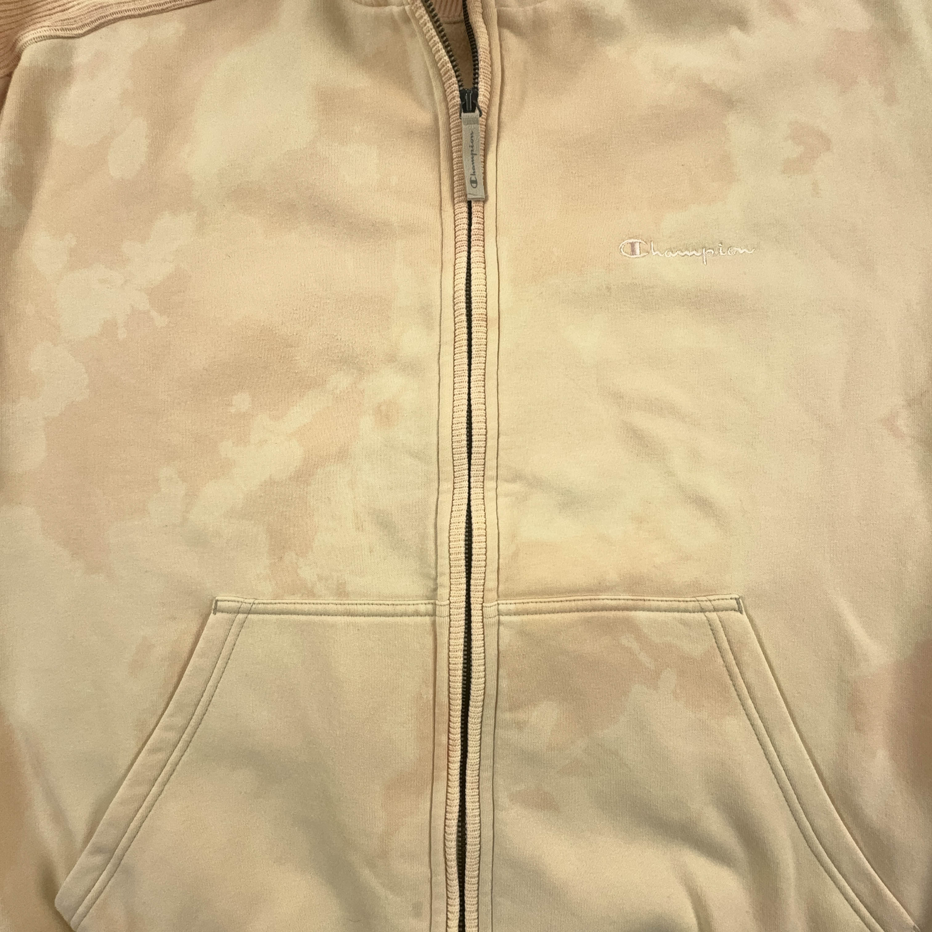 Felpa Champion Vintage Tie Dye beige con zip anni 2000 - Taglia XL/XXL uomo