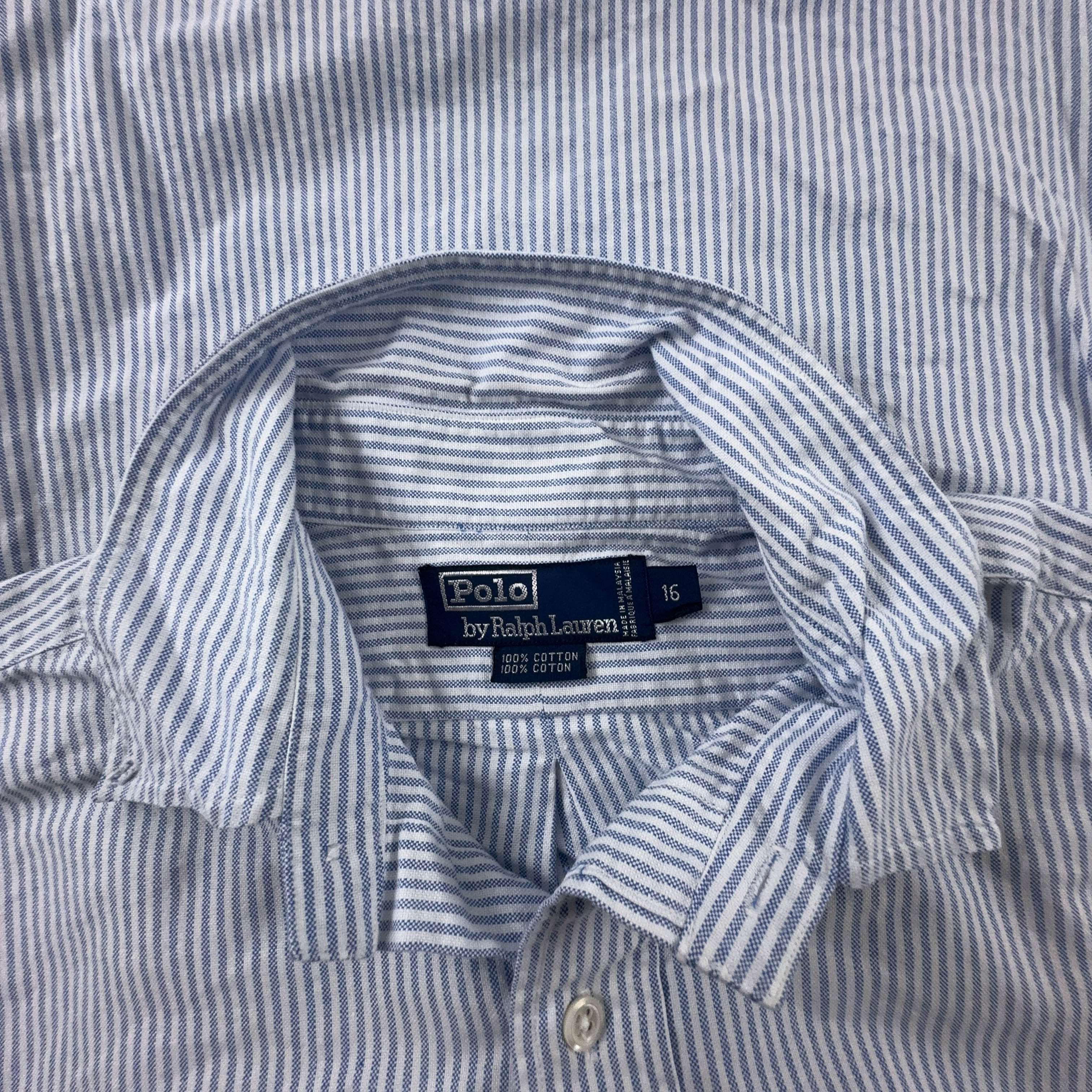 Camicia Ralph Lauren a righe azzurra e bianca in cotone - Taglia 16 uomo
