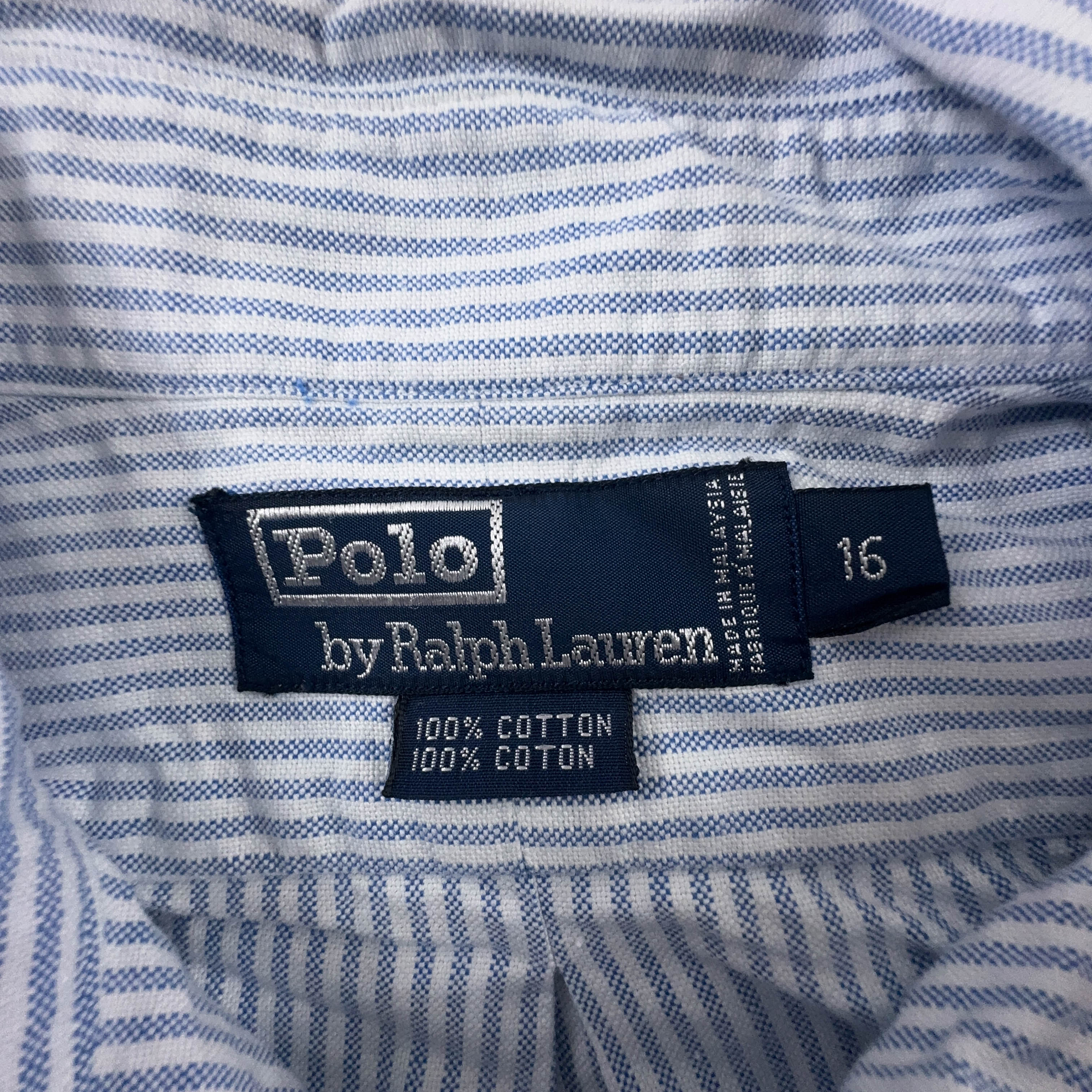 Camicia Ralph Lauren a righe azzurra e bianca in cotone - Taglia 16 uomo