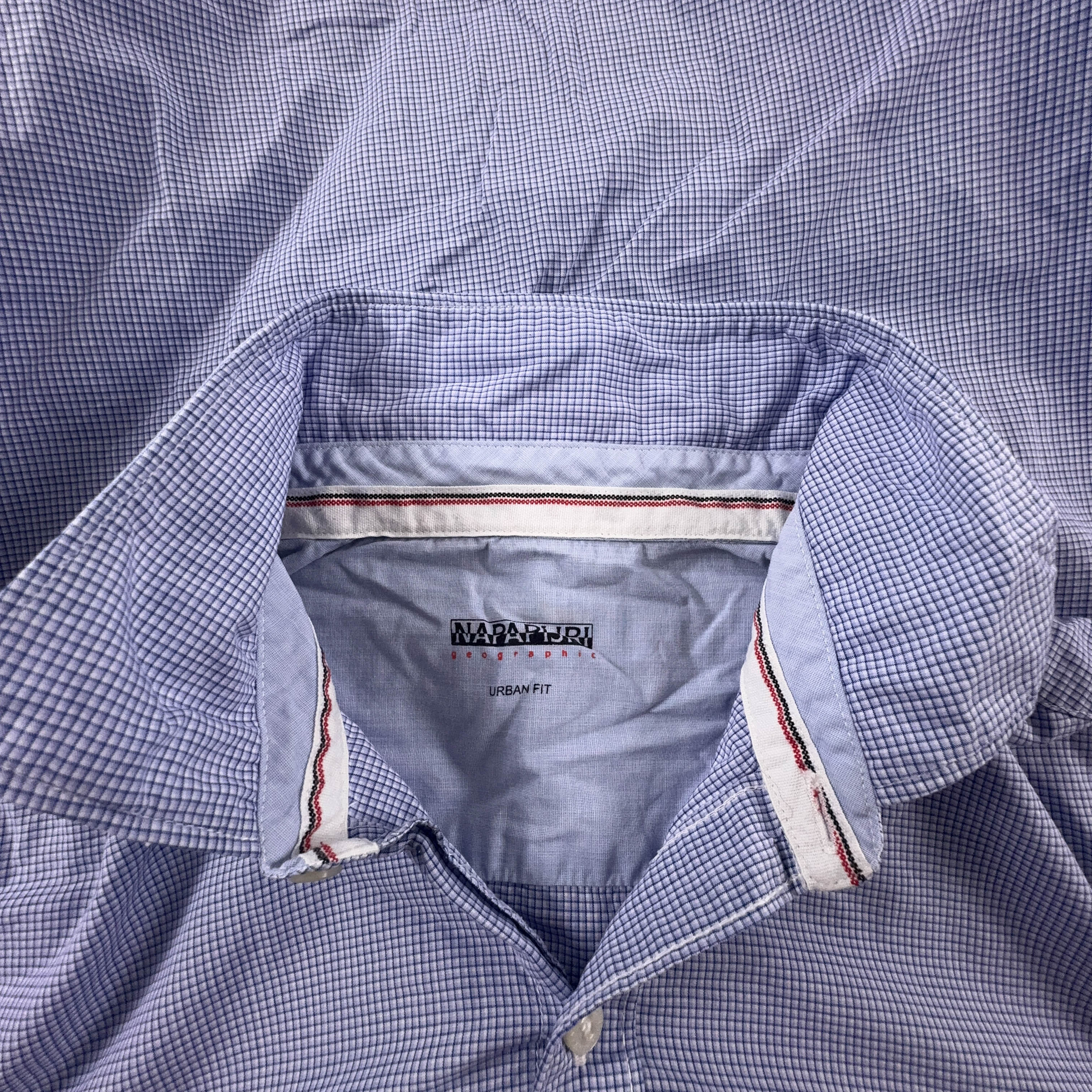 Camicia Napapijri a quadri azzurra e bianca in cotone urban fit - Taglia L uomo