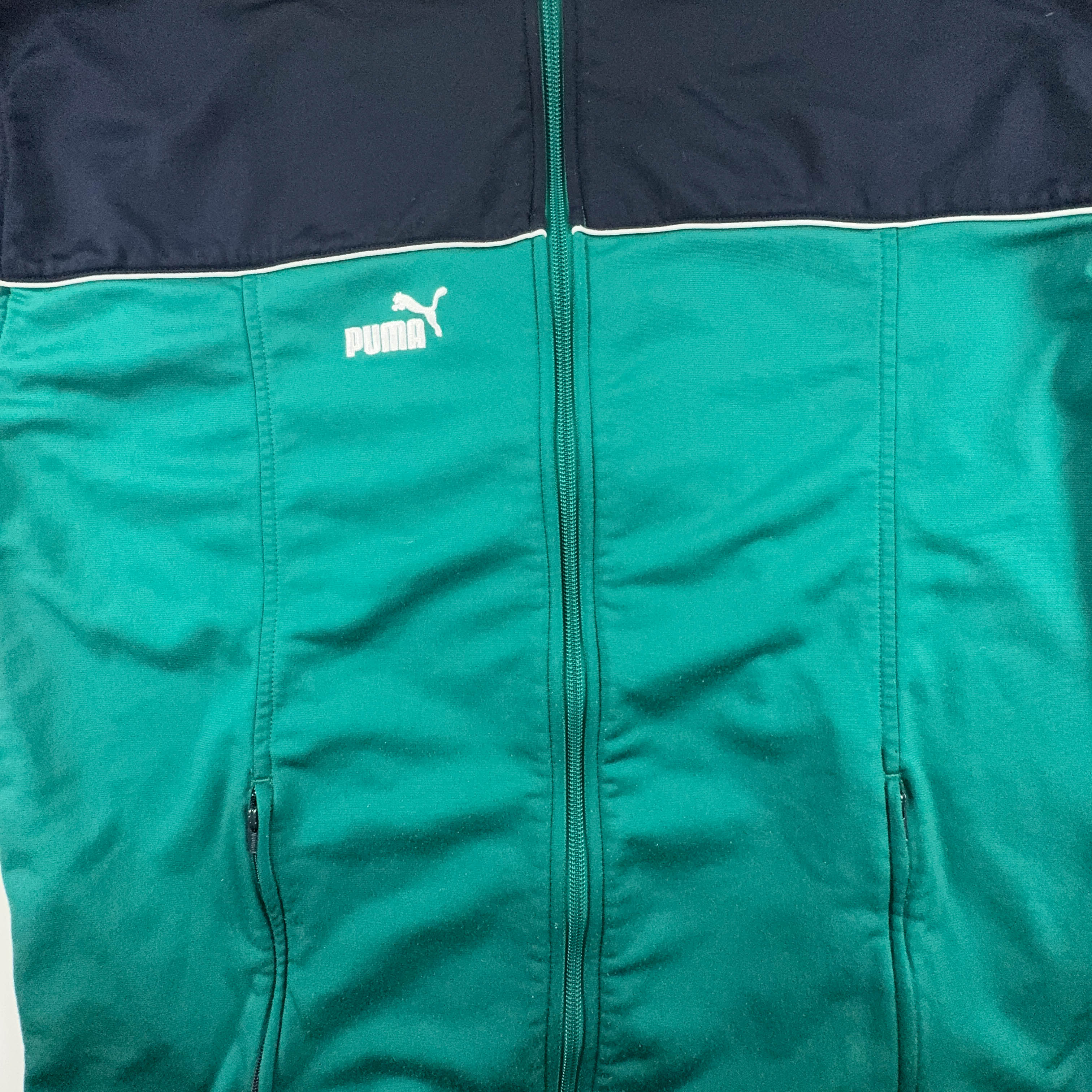 Felpa Puma Vintage verde e blu scuro con zip anni 2000 - Taglia XL uomo