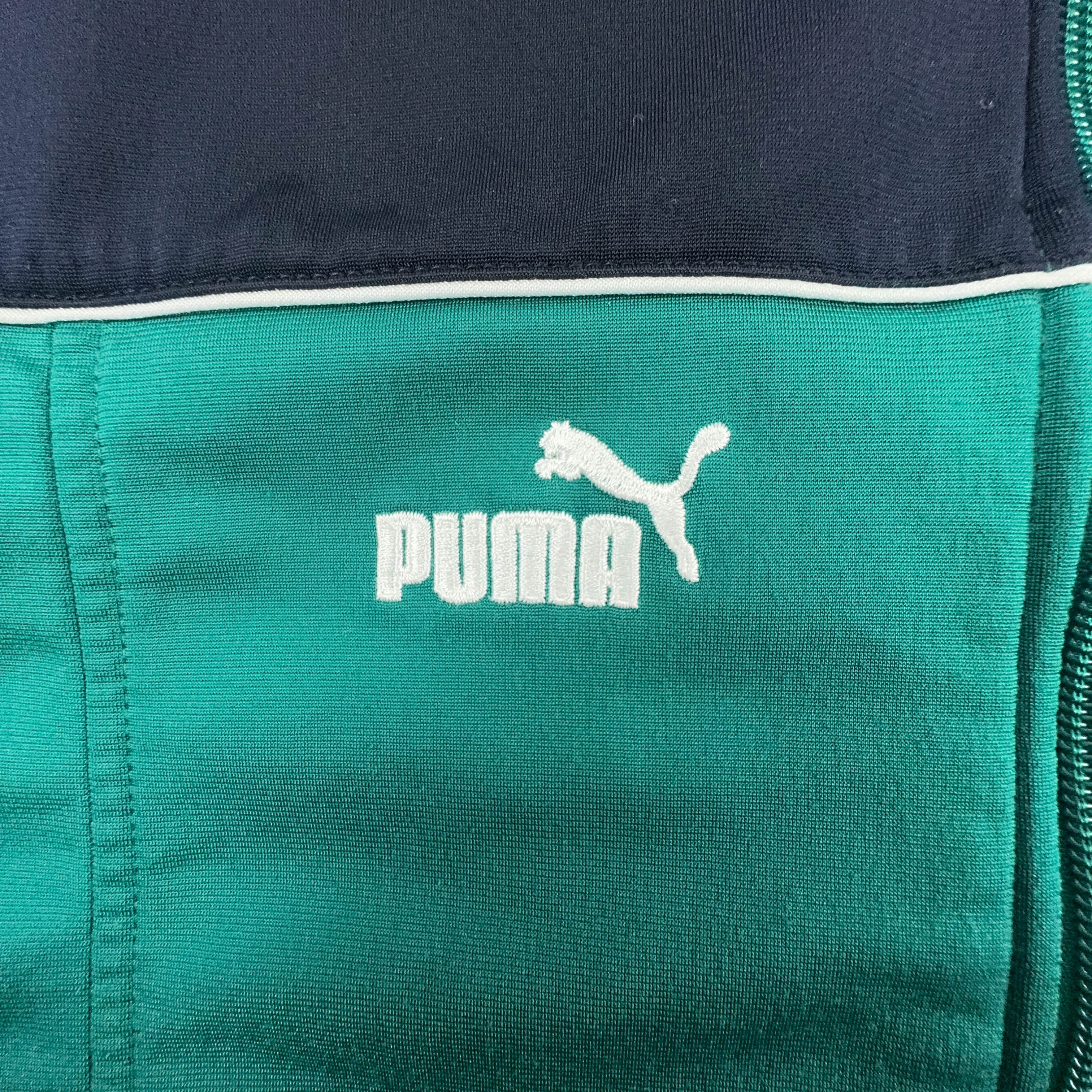 Felpa Puma Vintage verde e blu scuro con zip anni 2000 - Taglia XL uomo