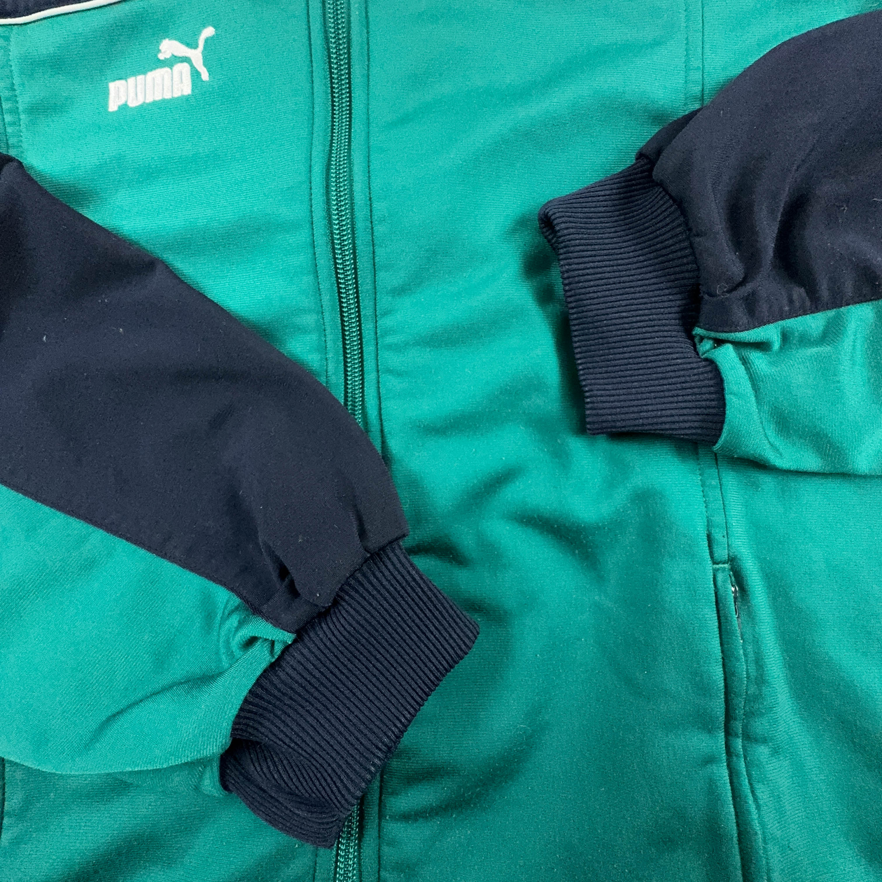 Felpa Puma Vintage verde e blu scuro con zip anni 2000 - Taglia XL uomo