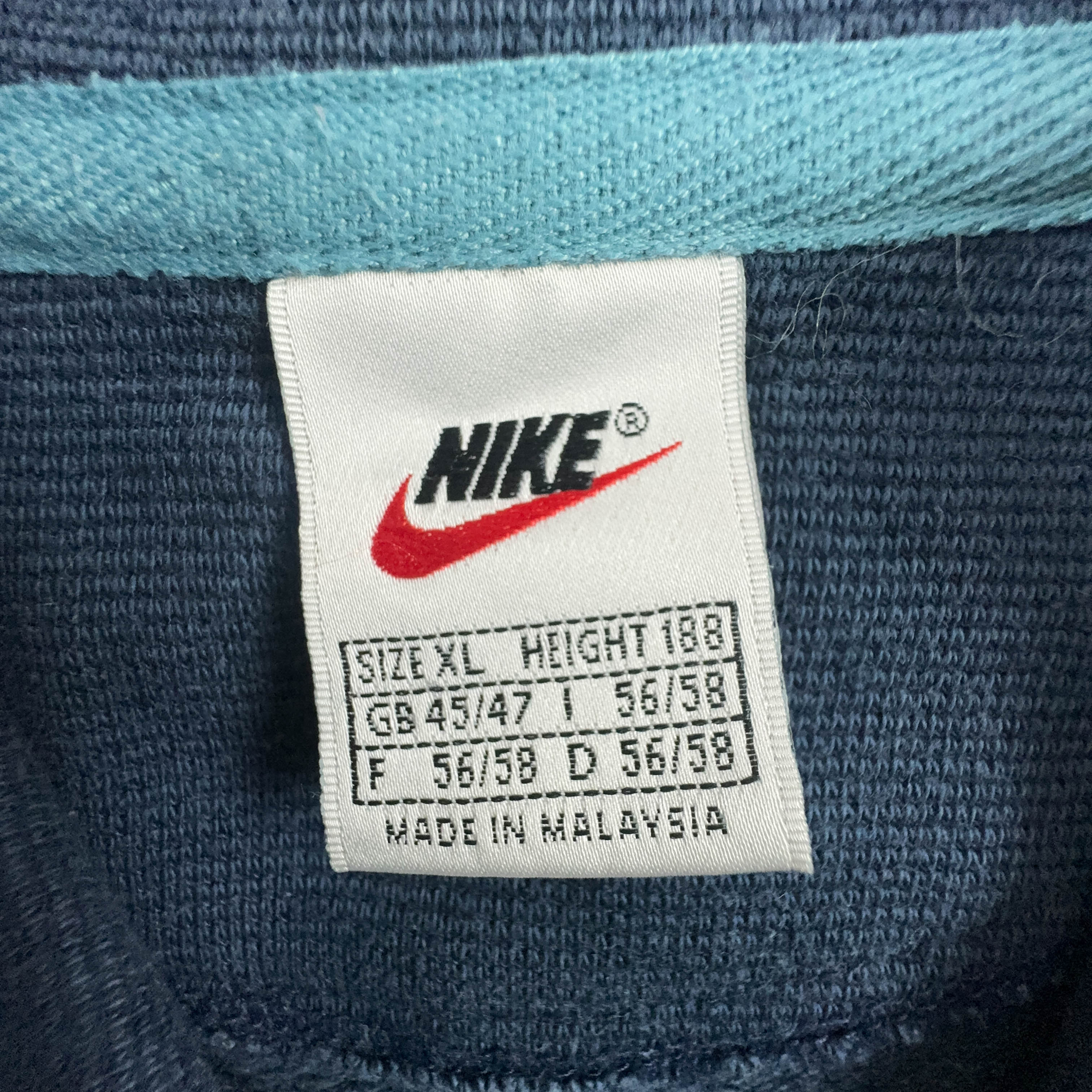 Felpa Nike Vintage blu scuro e arancione con zip e loghi ricamati anni 90 - Taglia XL 188 uomo