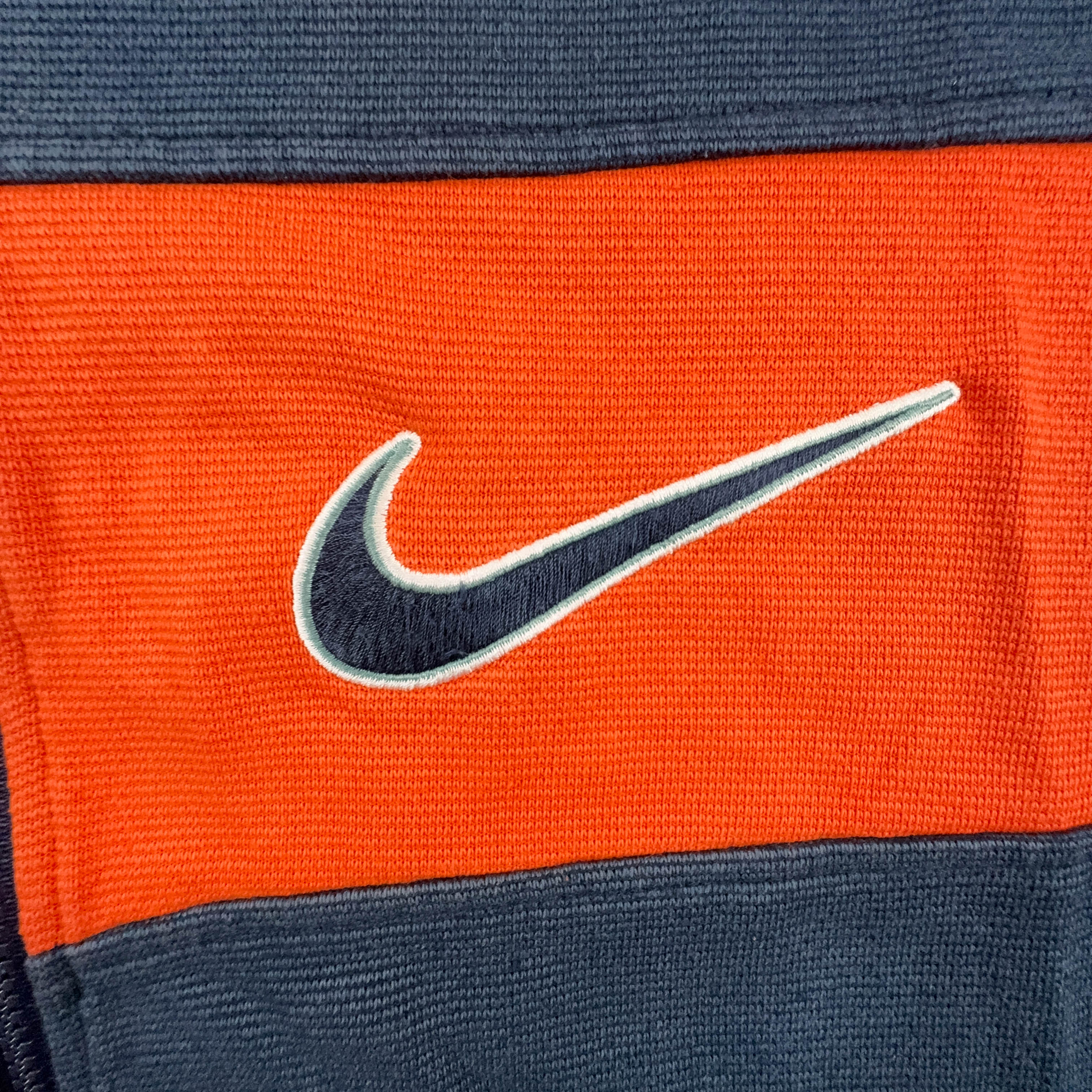 Felpa Nike Vintage blu scuro e arancione con zip e loghi ricamati anni 90 - Taglia XL 188 uomo