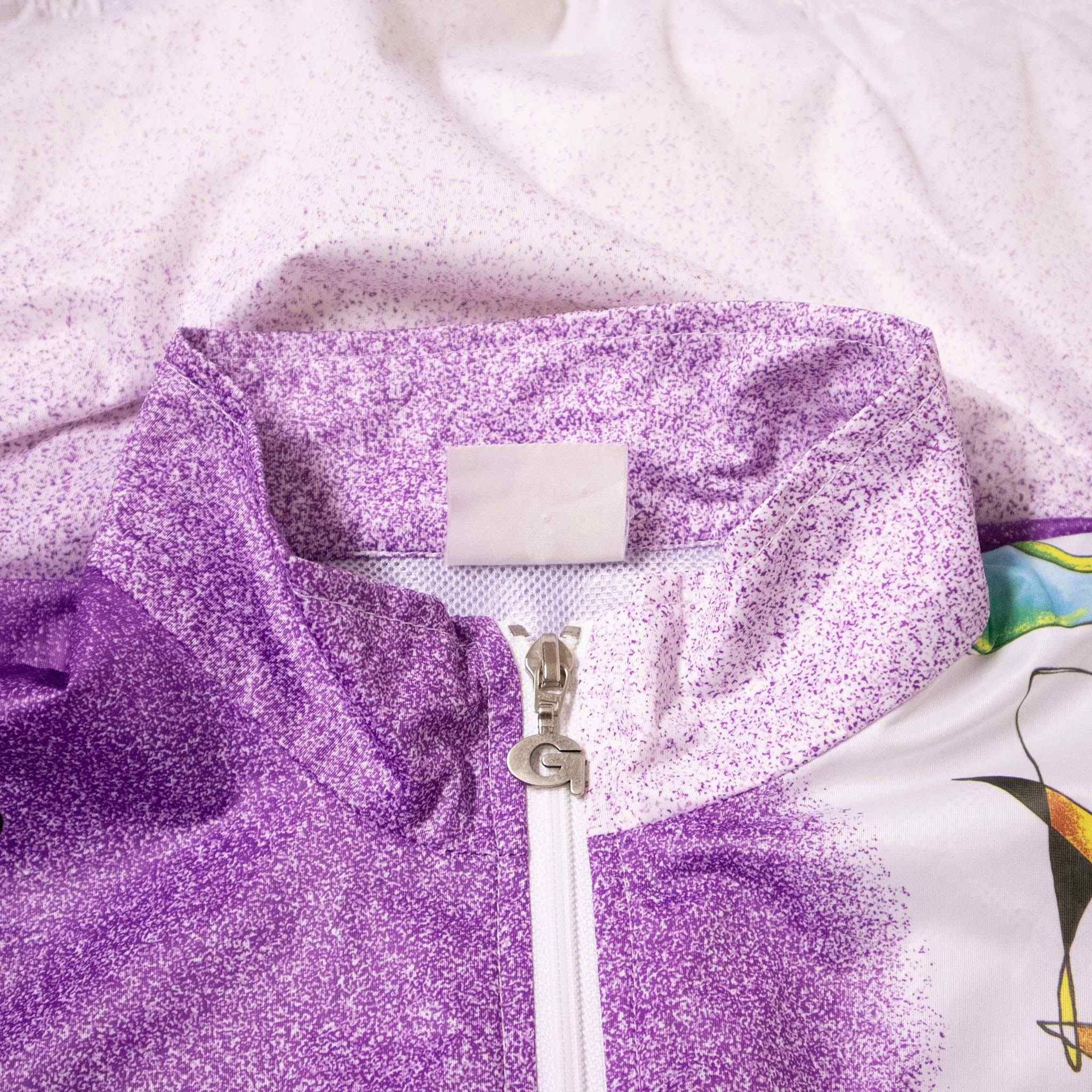 Giacca a vento Vintage viola e bianca a fantasia astratta anni 80 90 - Taglia S uomo