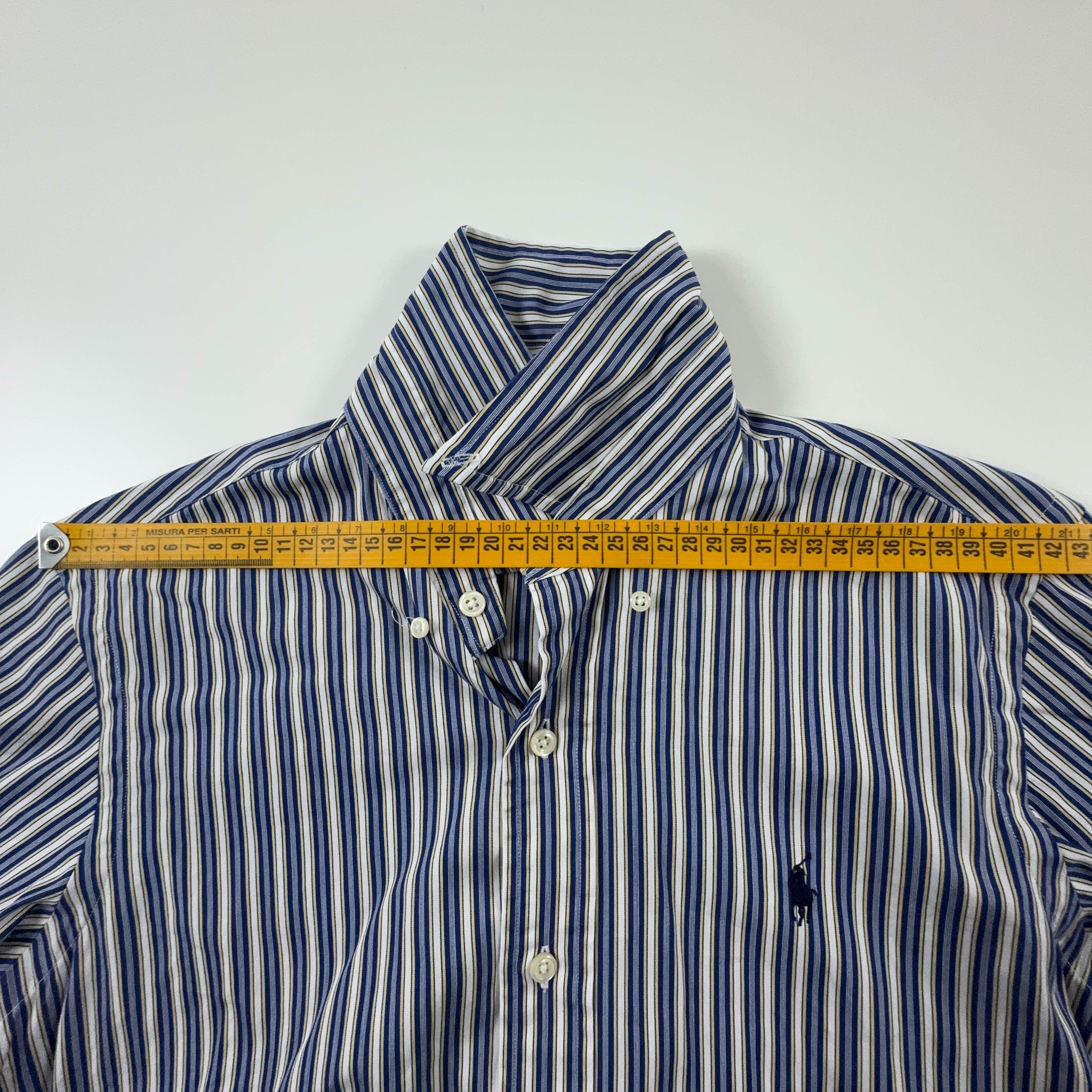 Camicia Ralph Lauren a righe bianca ed azzurra in cotone custom fit - Taglia 14 1/2 uomo