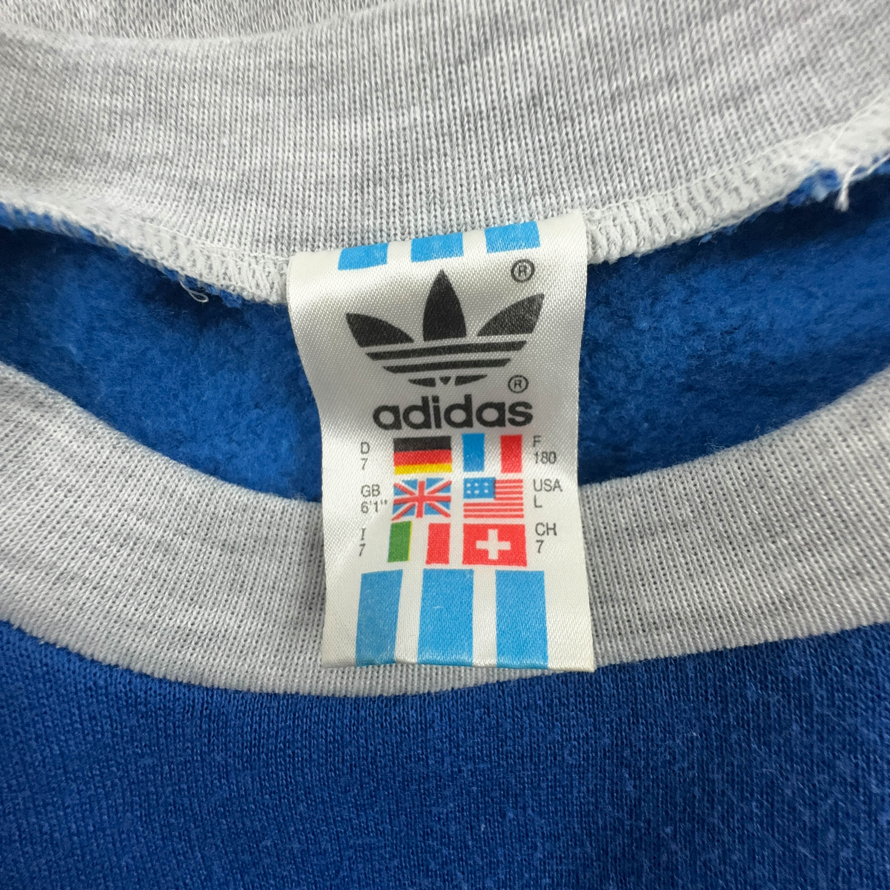 Felpa Adidas Vintage grigia e blu a girocollo anni 80 - Taglia D7 F180 uomo