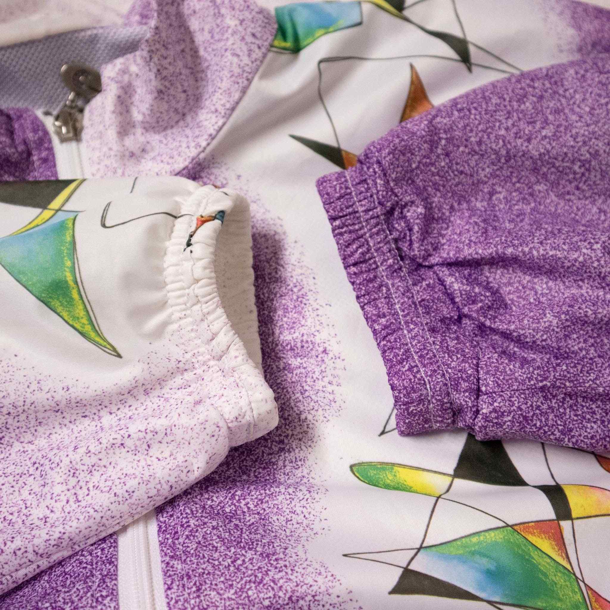 Giacca a vento Vintage viola e bianca a fantasia astratta anni 80 90 - Taglia S uomo