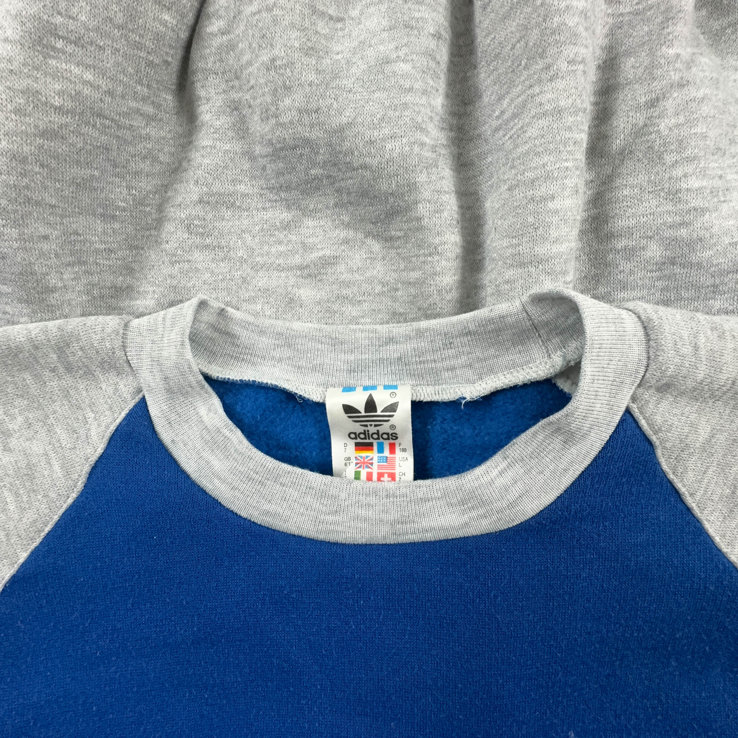 Felpa Adidas Vintage grigia e blu a girocollo anni 80 - Taglia D7 F180 uomo