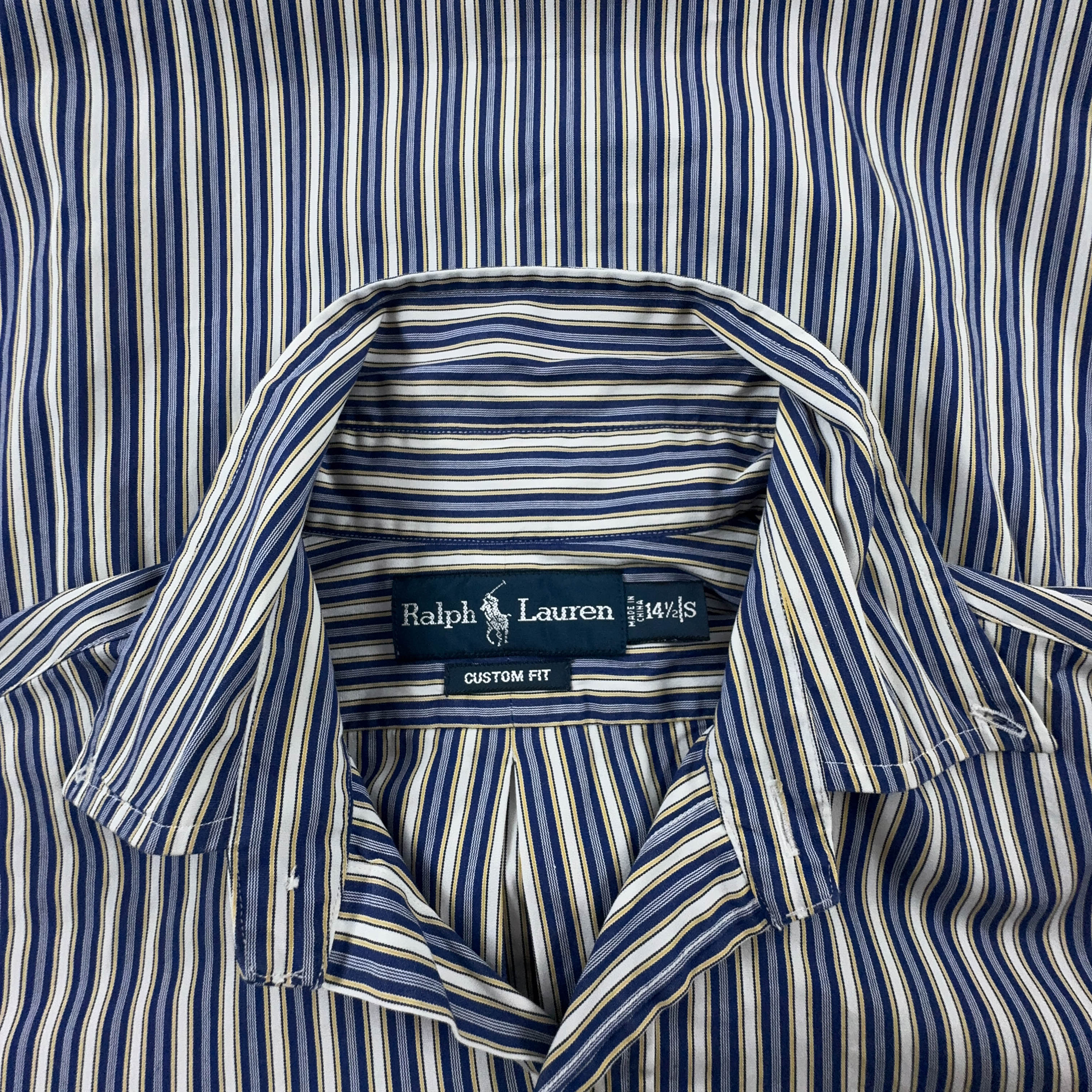 Camicia Ralph Lauren a righe bianca ed azzurra in cotone custom fit - Taglia 14 1/2 uomo