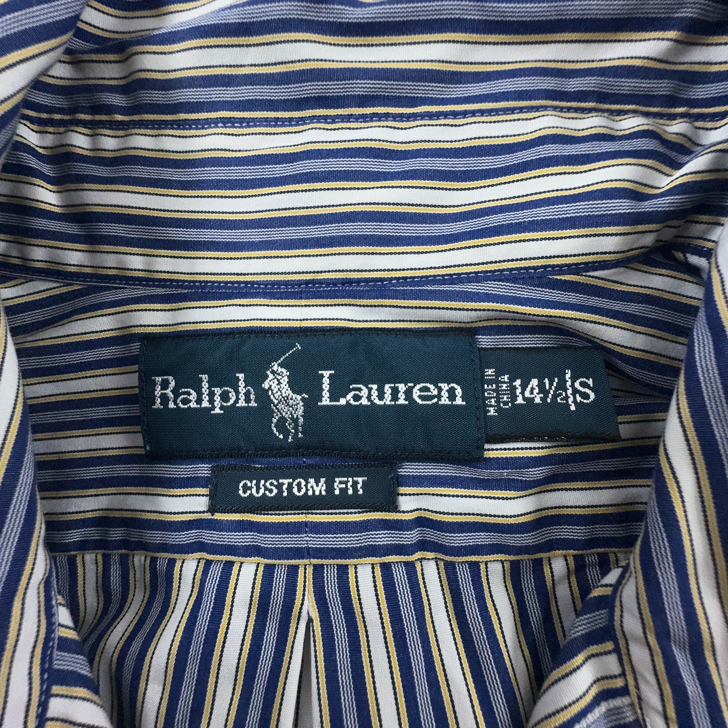 Camicia Ralph Lauren a righe bianca ed azzurra in cotone custom fit - Taglia 14 1/2 uomo