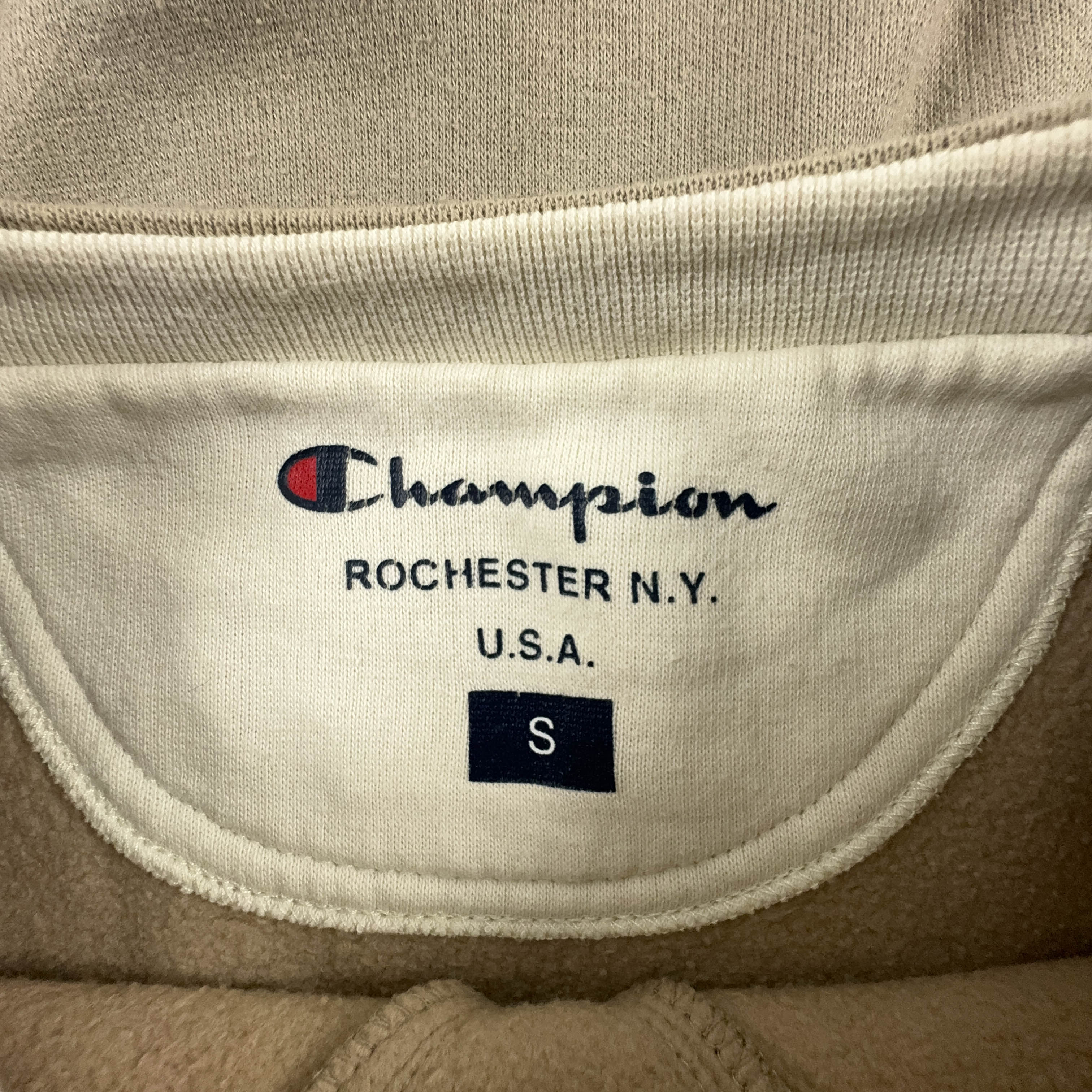 Felpa Champion Vintage beige a girocollo anni 2000 con ricamo - Taglia S/M uomo