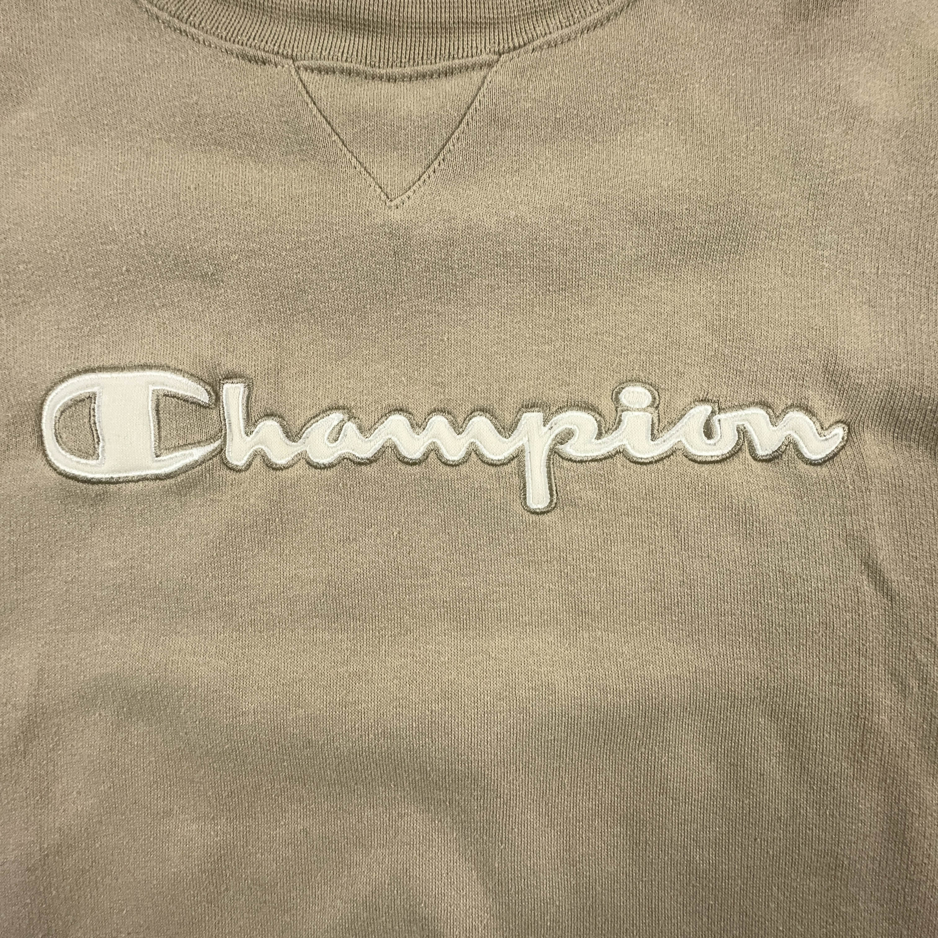 Felpa Champion Vintage beige a girocollo anni 2000 con ricamo - Taglia S/M uomo