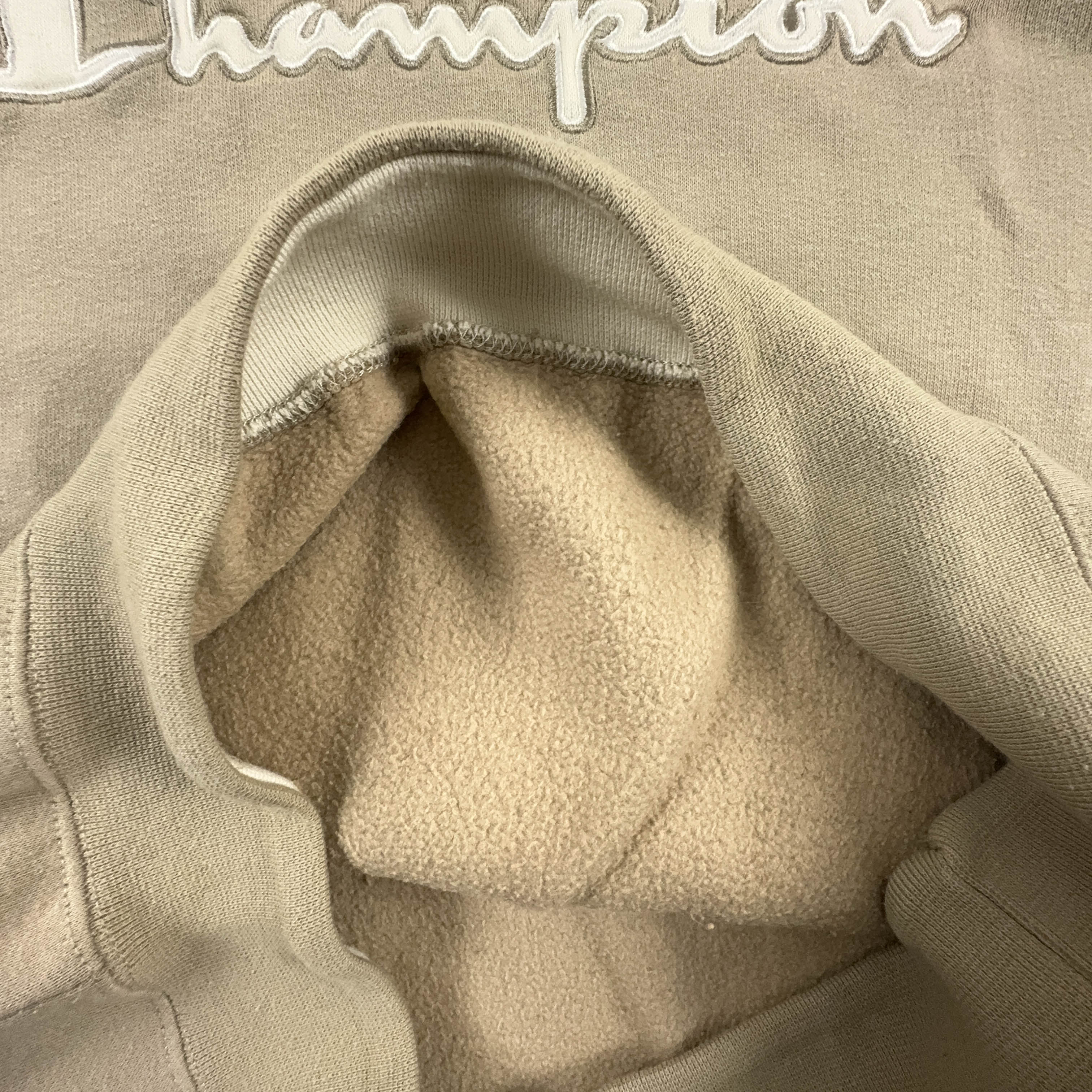 Felpa Champion Vintage beige a girocollo anni 2000 con ricamo - Taglia S/M uomo
