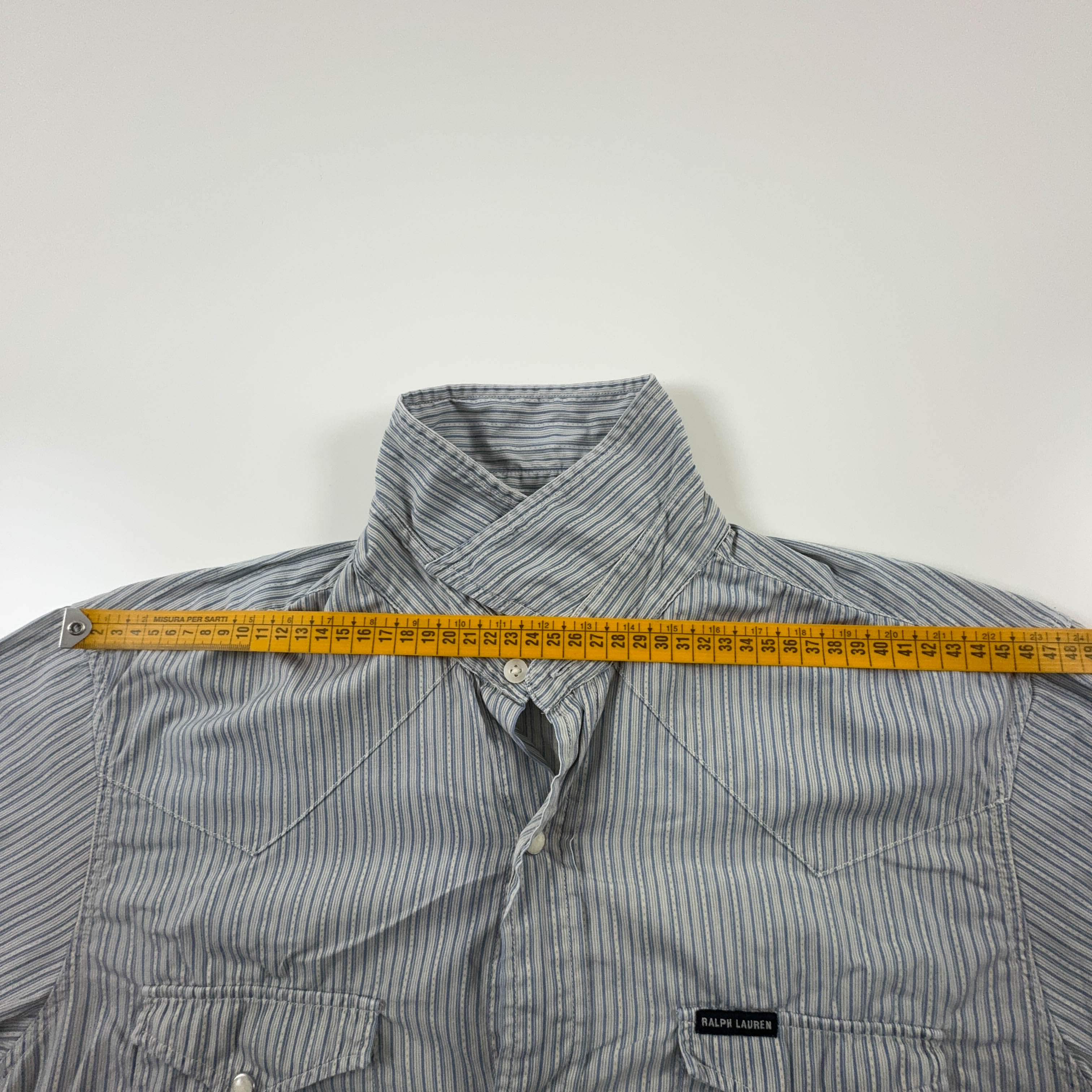 Camicia Ralph Lauren a righe bianca ed azzurra in cotone - Taglia M uomo