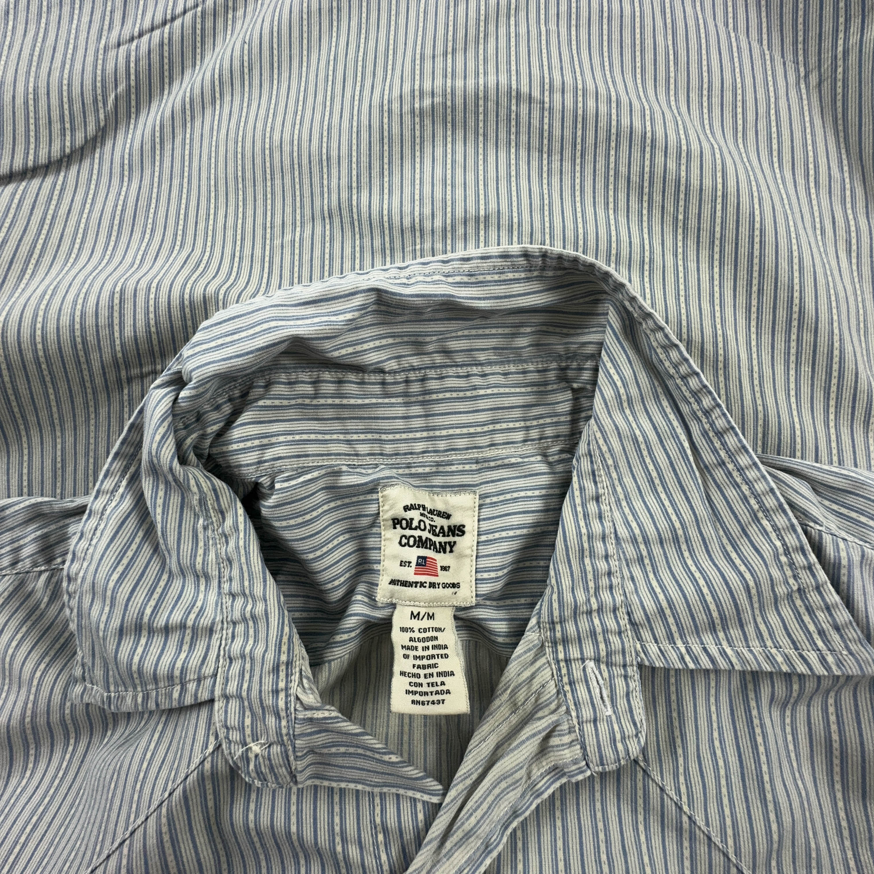 Camicia Ralph Lauren a righe bianca ed azzurra in cotone - Taglia M uomo