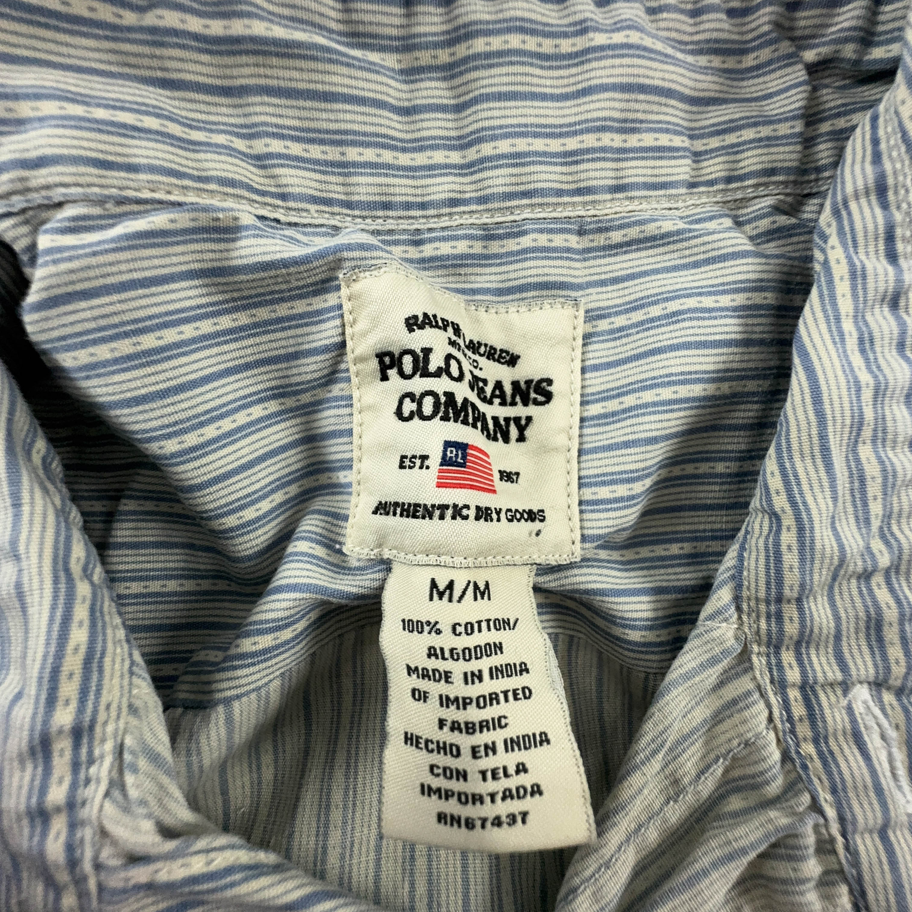 Camicia Ralph Lauren a righe bianca ed azzurra in cotone - Taglia M uomo