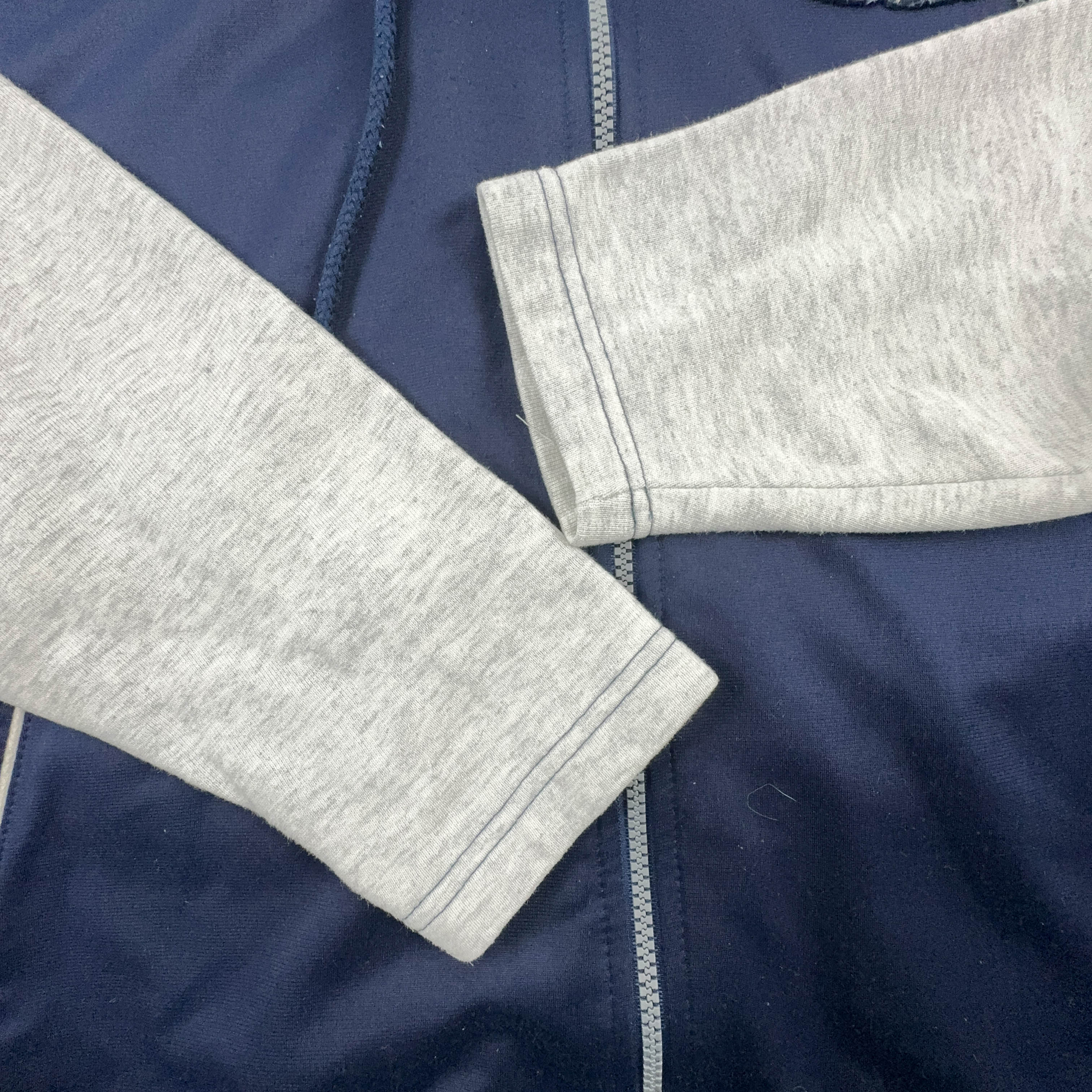 Felpa Champion Vintage blu scuro e grigio con zip e cappuccio anni 90 - Taglia S/M uomo