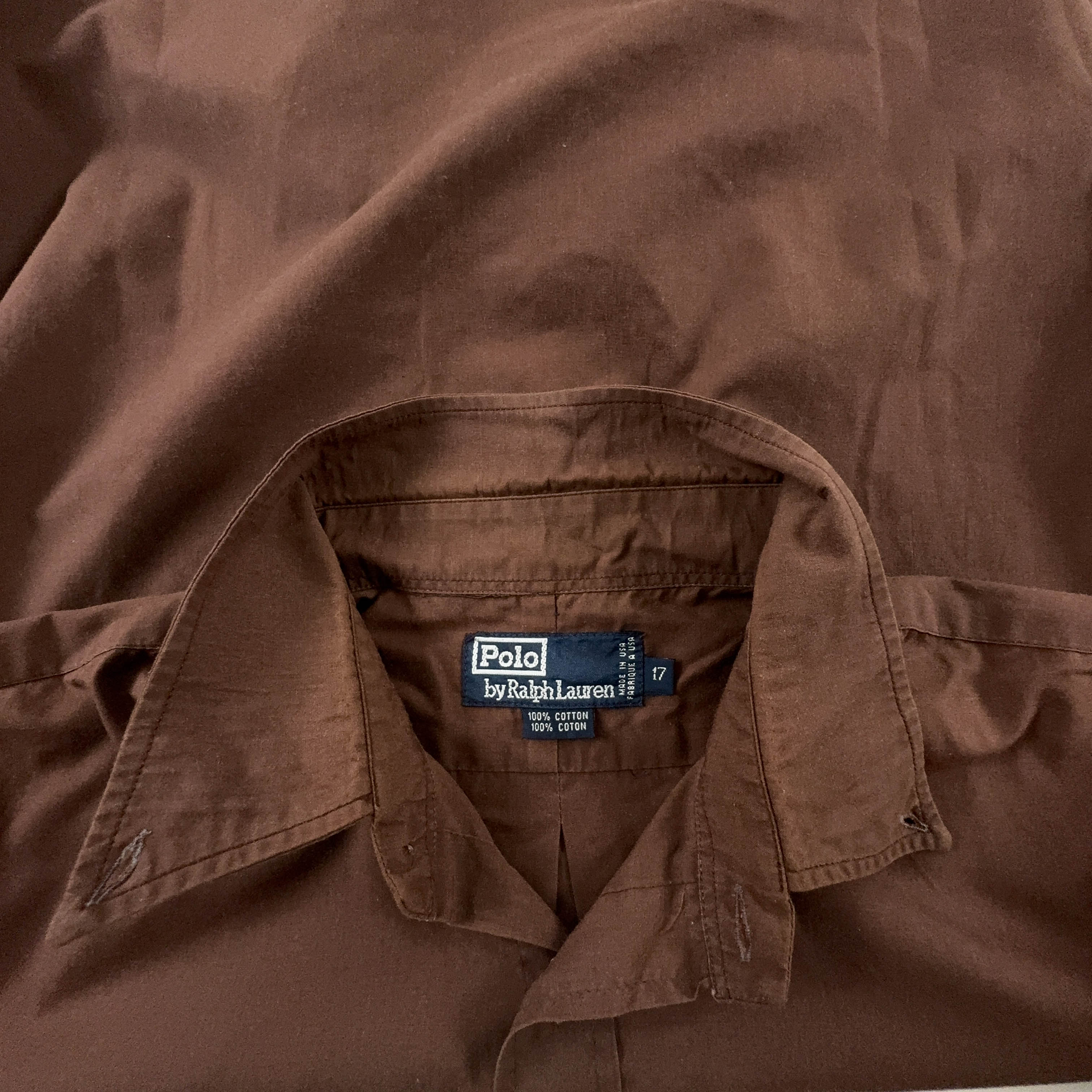 Camicia Ralph Lauren marrone a tinta unita in cotone - Taglia 17 uomo