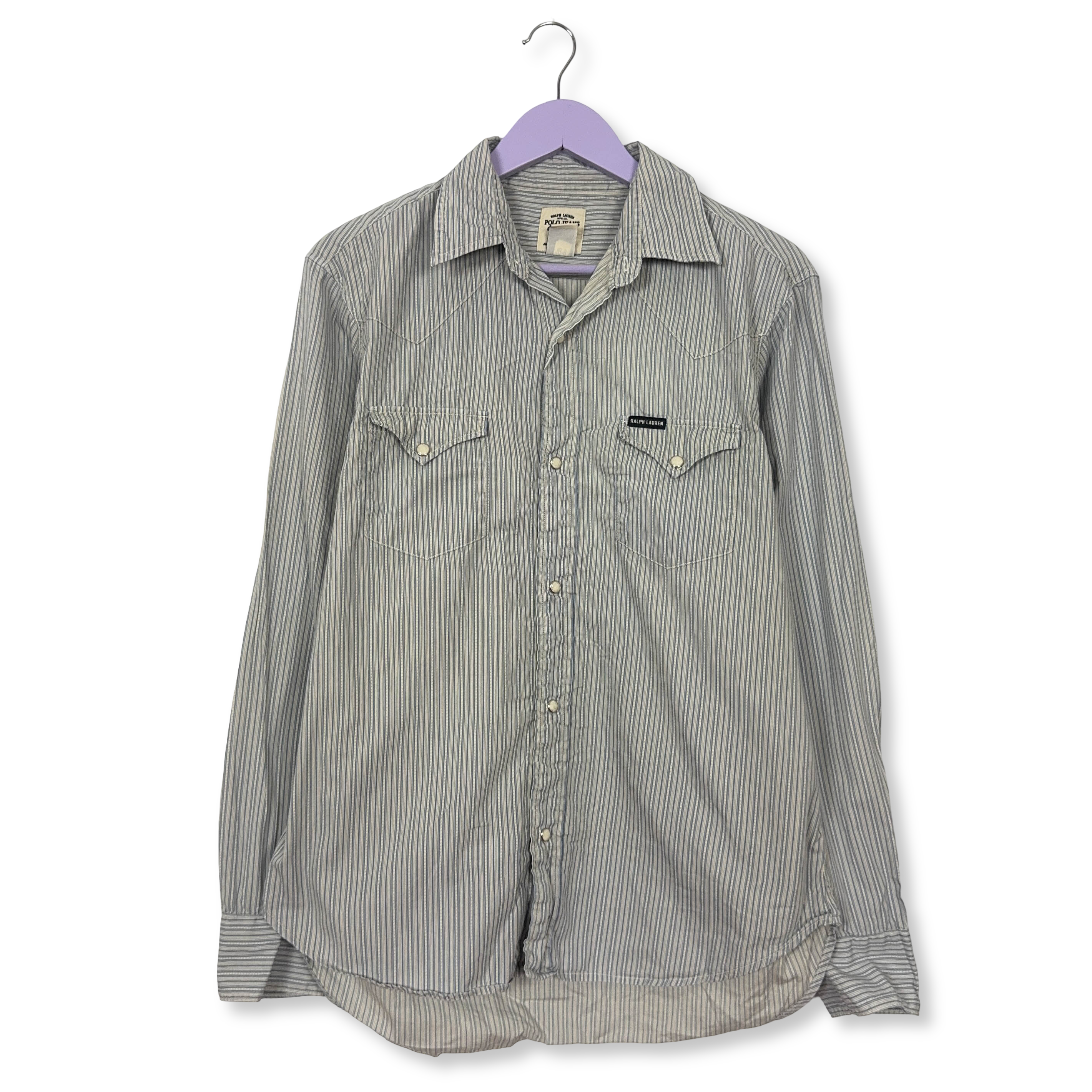 Camicia Ralph Lauren a righe bianca ed azzurra in cotone - Taglia M uomo