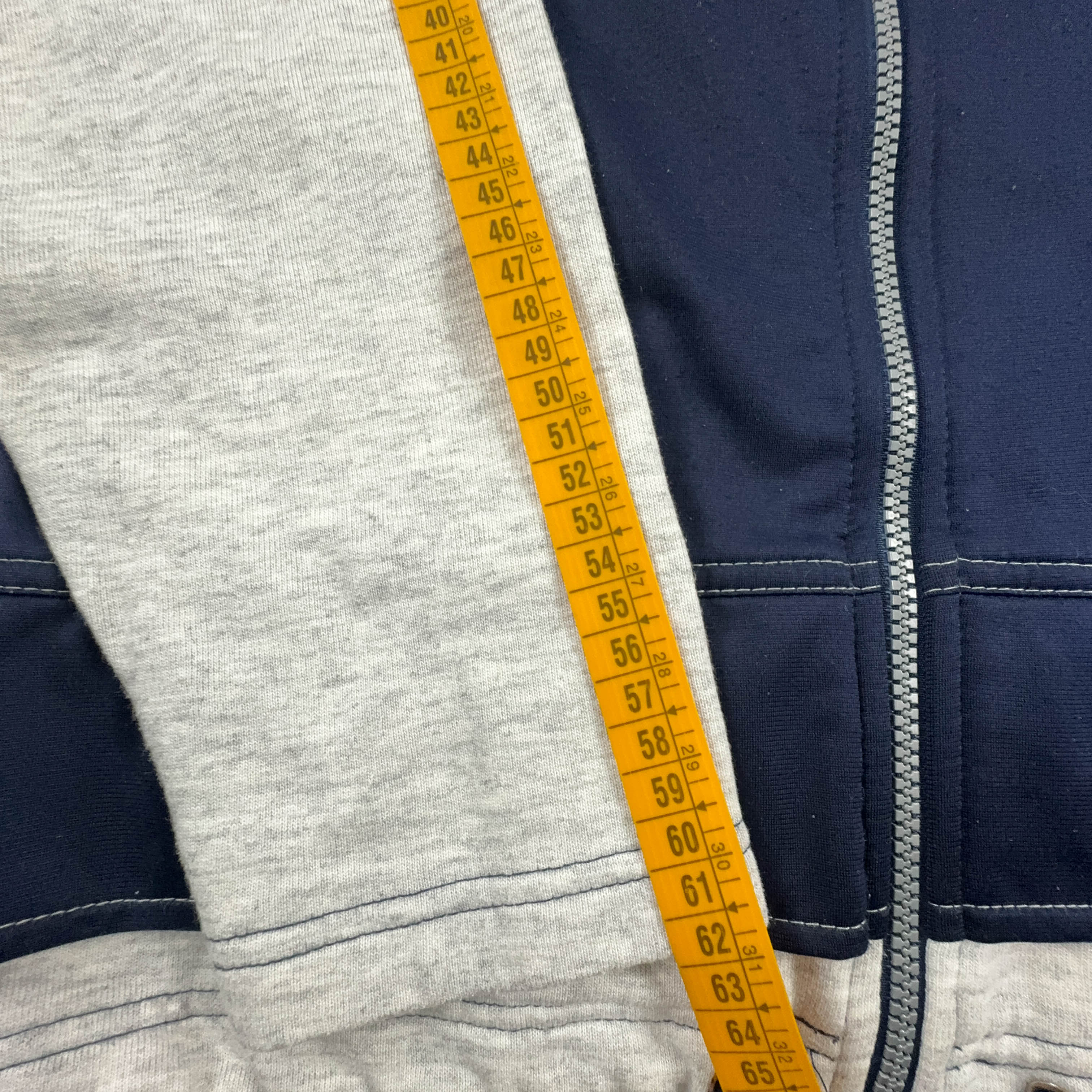 Felpa Champion Vintage blu scuro e grigio con zip e cappuccio anni 90 - Taglia S/M uomo