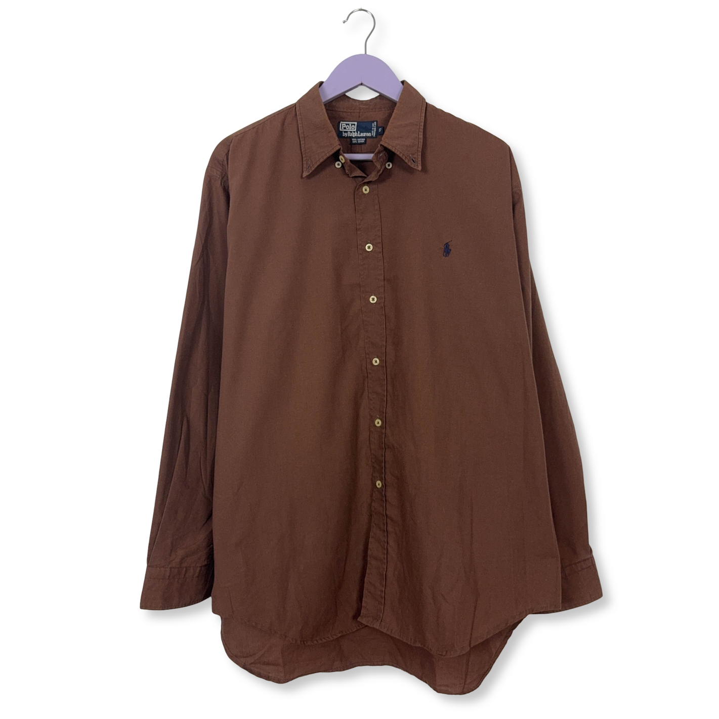 Camicia Ralph Lauren marrone a tinta unita in cotone - Taglia 17 uomo