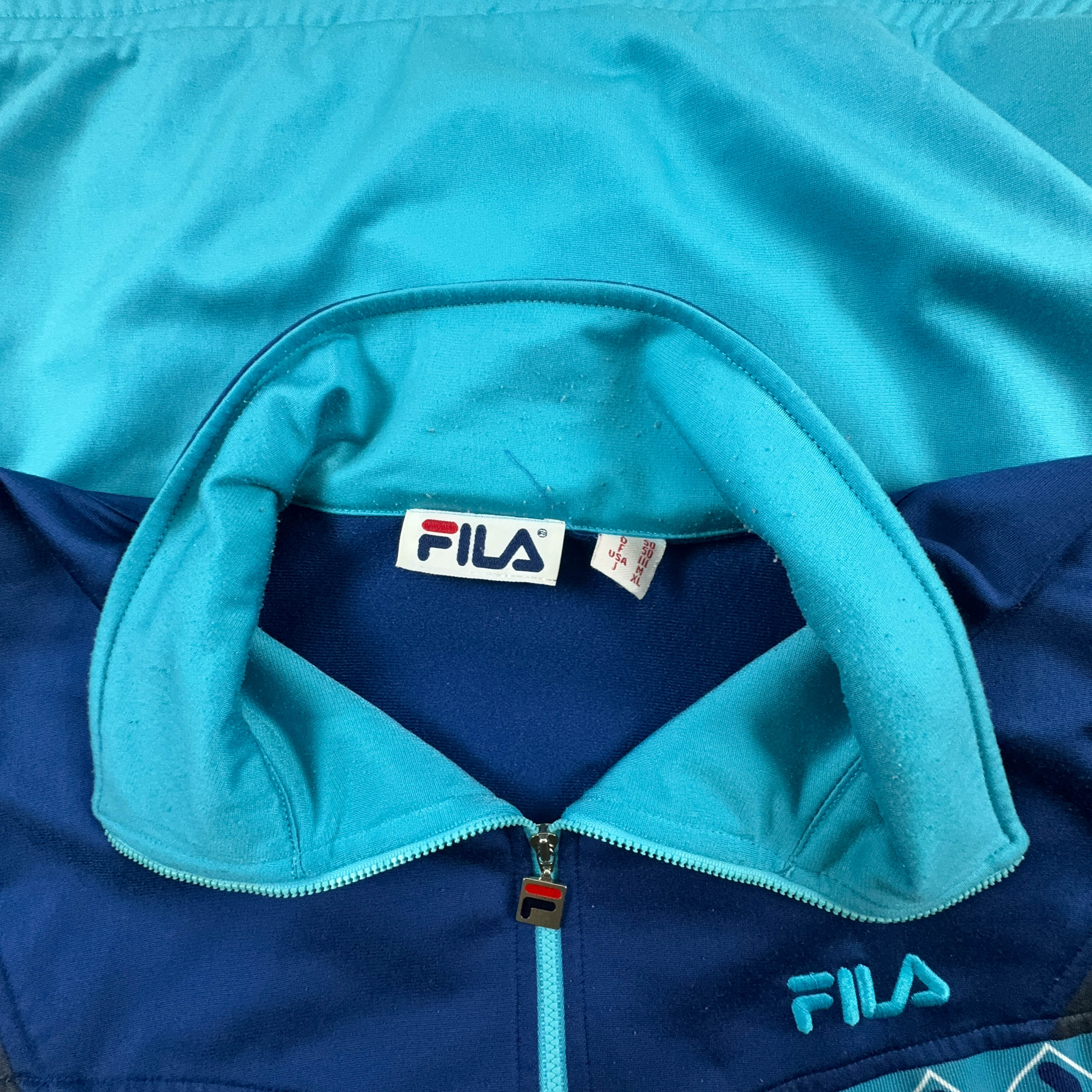Felpa Fila Vintage blu e azzurra con zip anni 90 - Taglia I50 uomo