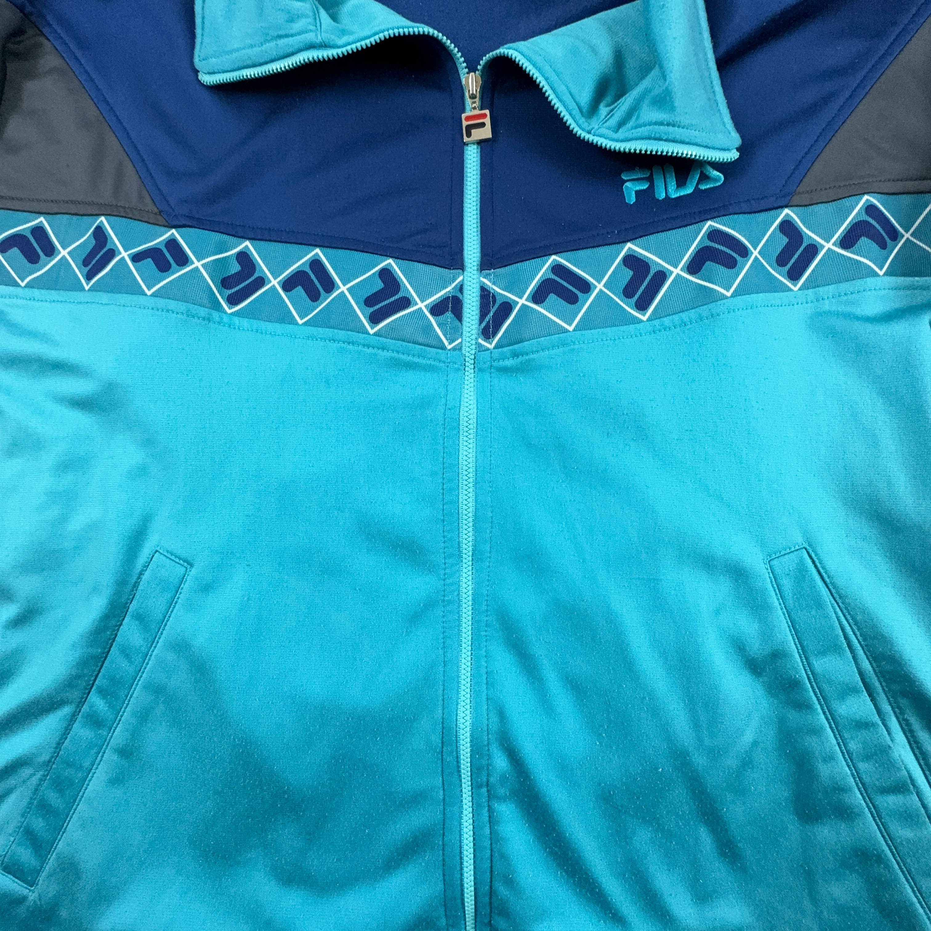 Felpa Fila Vintage blu e azzurra con zip anni 90 - Taglia I50 uomo